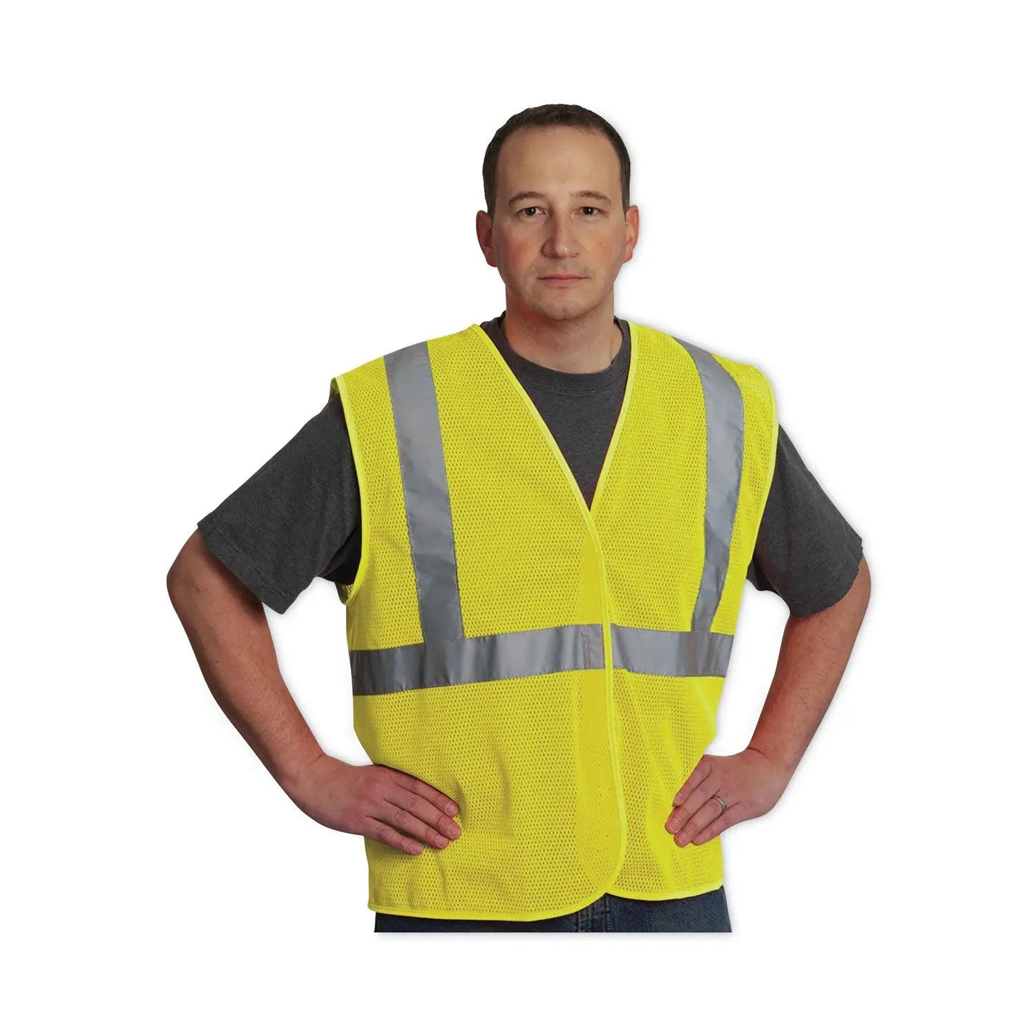 ANSI Class 2 Four Pocket Zipper Safety Vest, Polyester Mesh, 2X-Large, Hi-Viz Lime Yellow PIP Flipcost