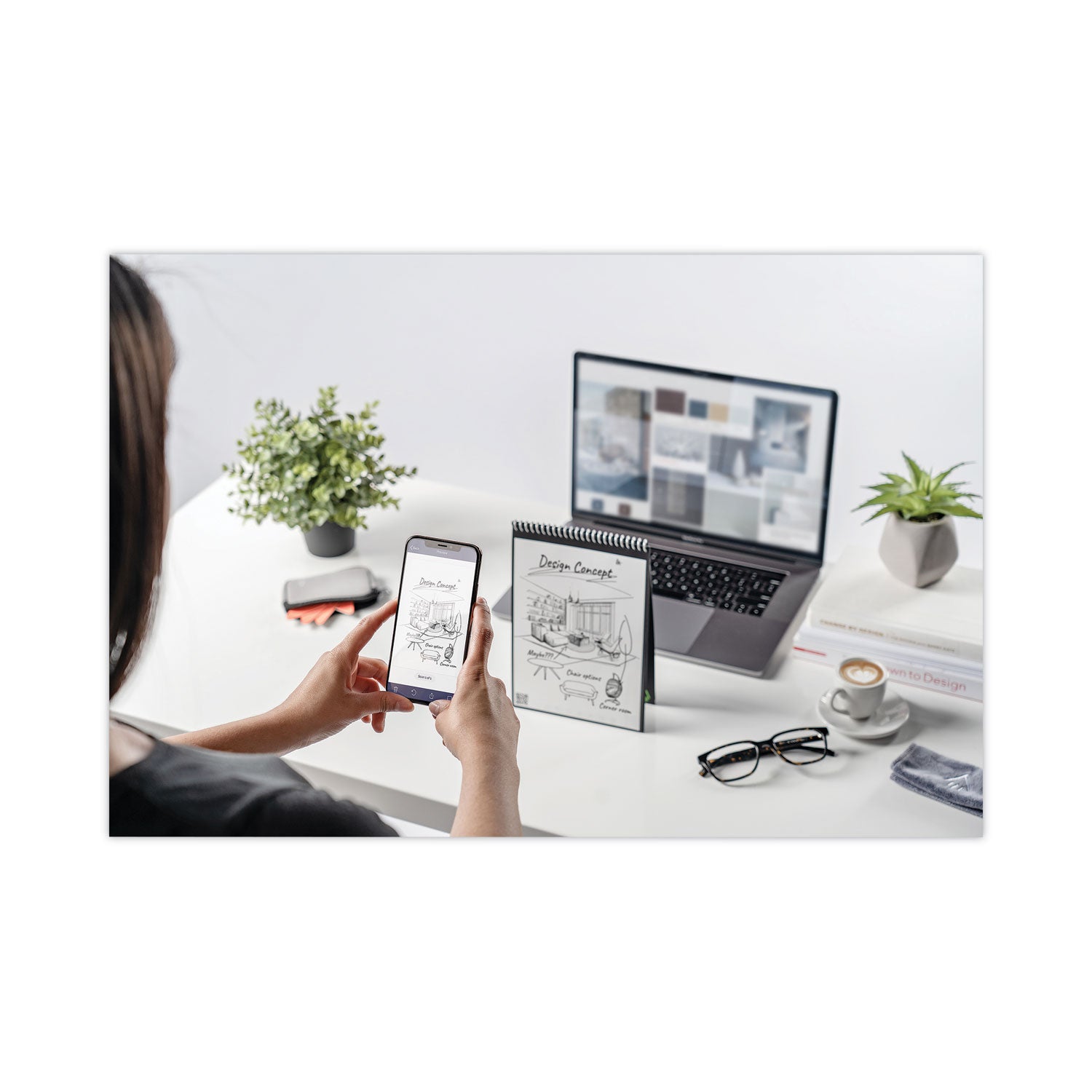 Rocketbook Flip Smart Notepad, Black Cover, Lined/Dot Grid Rule, 8.5 x 11, White, 16 Sheets