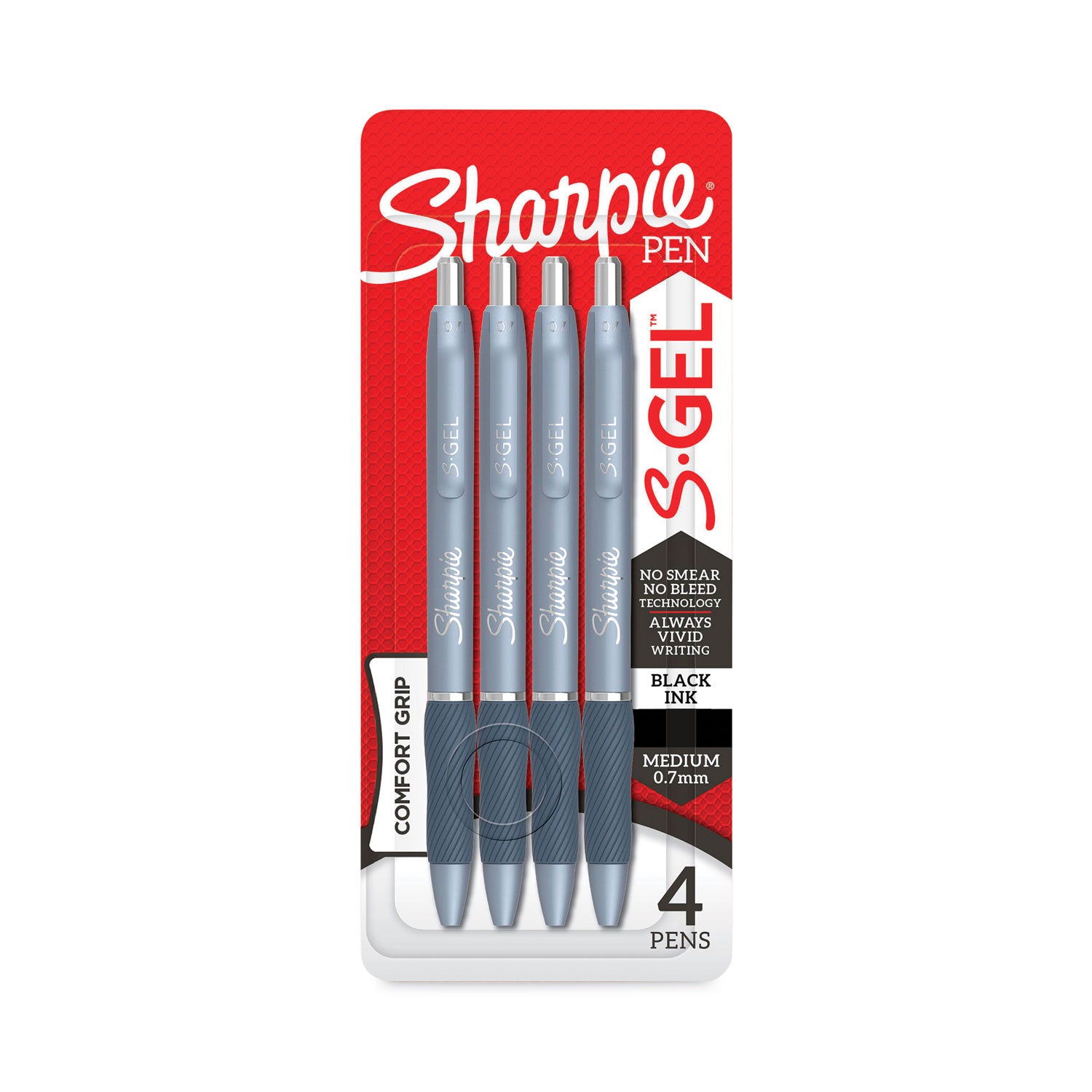 Sharpie® S-Gel™ S-Gel Fashion Barrel Gel Pen, Retractable, Medium 0.7 mm, Black Ink, Frost Blue Barrel, 4/Pack