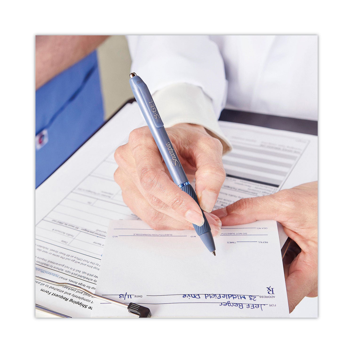 Sharpie® S-Gel™ S-Gel Fashion Barrel Gel Pen, Retractable, Medium 0.7 mm, Black Ink, Frost Blue Barrel, 4/Pack