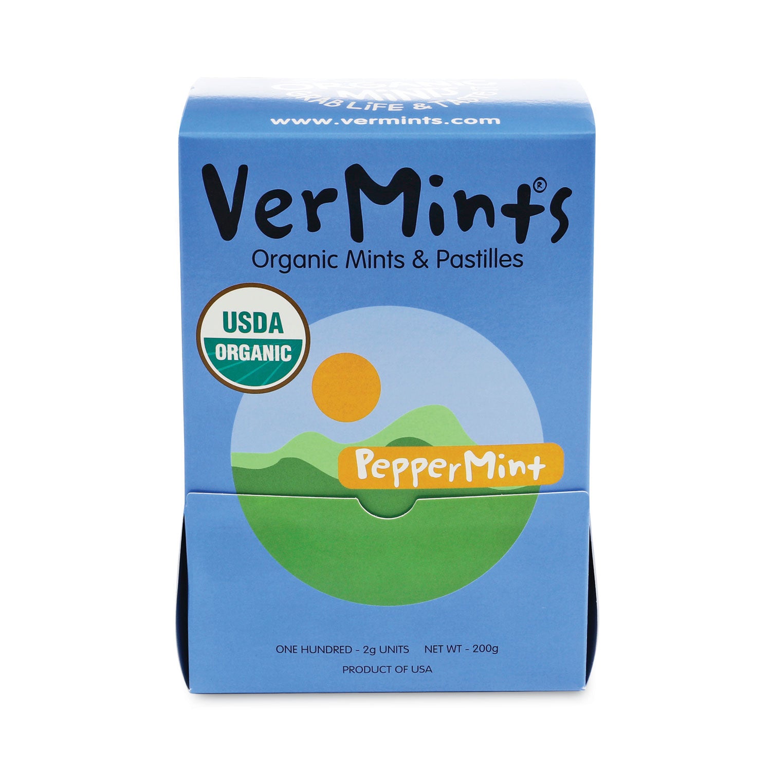 VerMints® VerMints Organic Mints/Pastilles, Peppermint, 2 Mints/0.7 oz Individually Wrapped, 100/Box