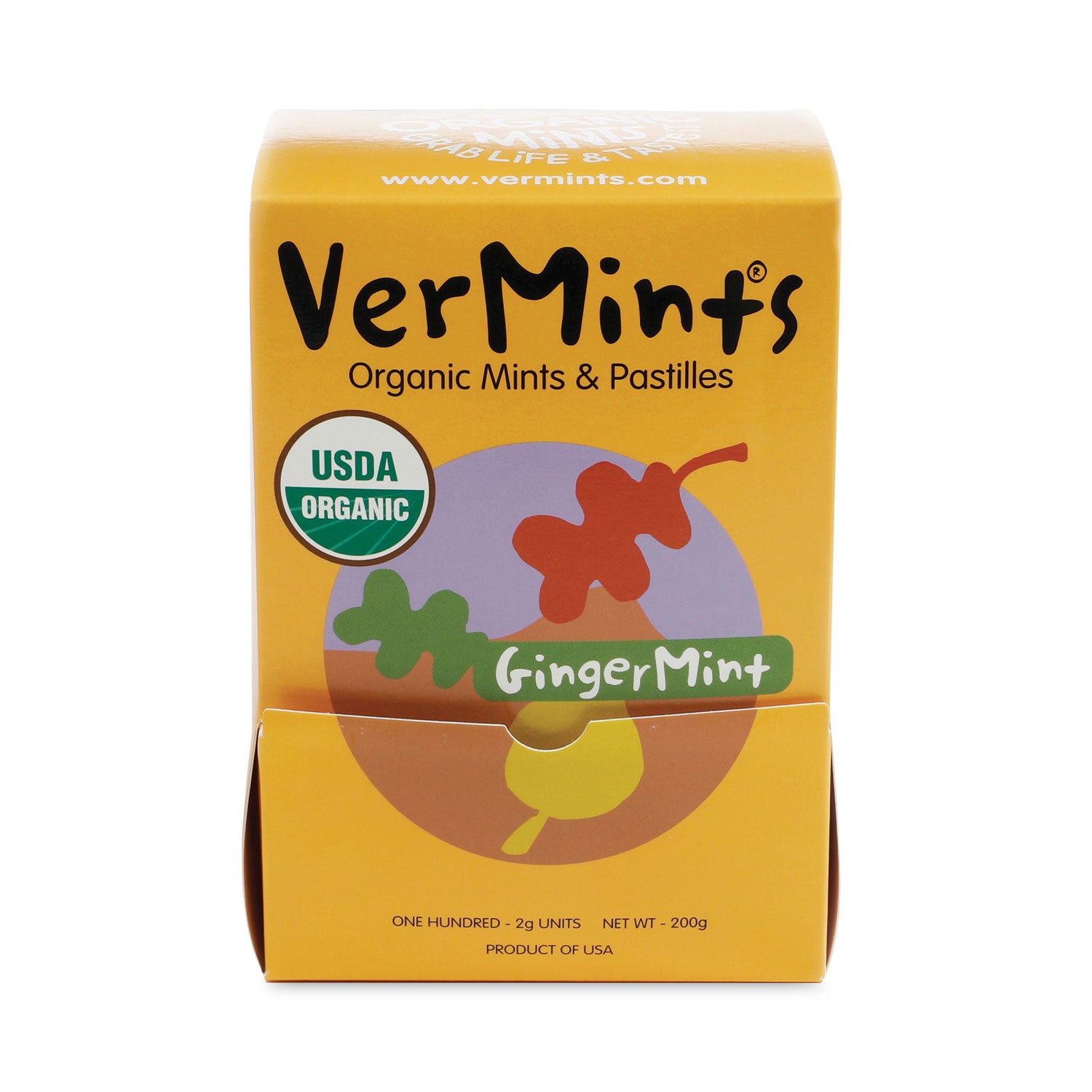 VerMints® VerMints Organic Mints/Pastilles, Gingermint, 2 Mints/0.7 oz Individually Wrapped, 100/Box