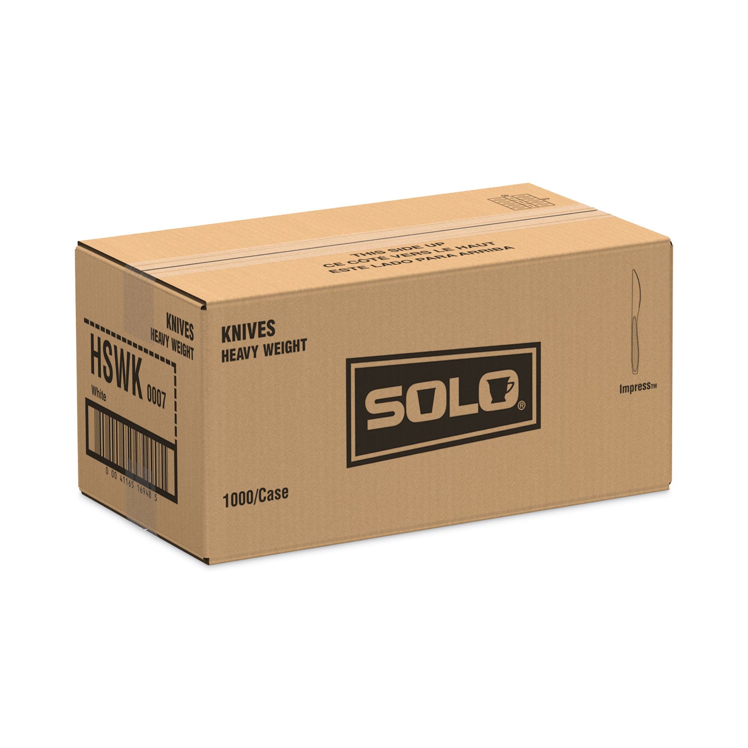 SOLO® Impress Heavyweight Full-Length Polystyrene Cutlery, Knife, Plastic, White, 1,000/Carton