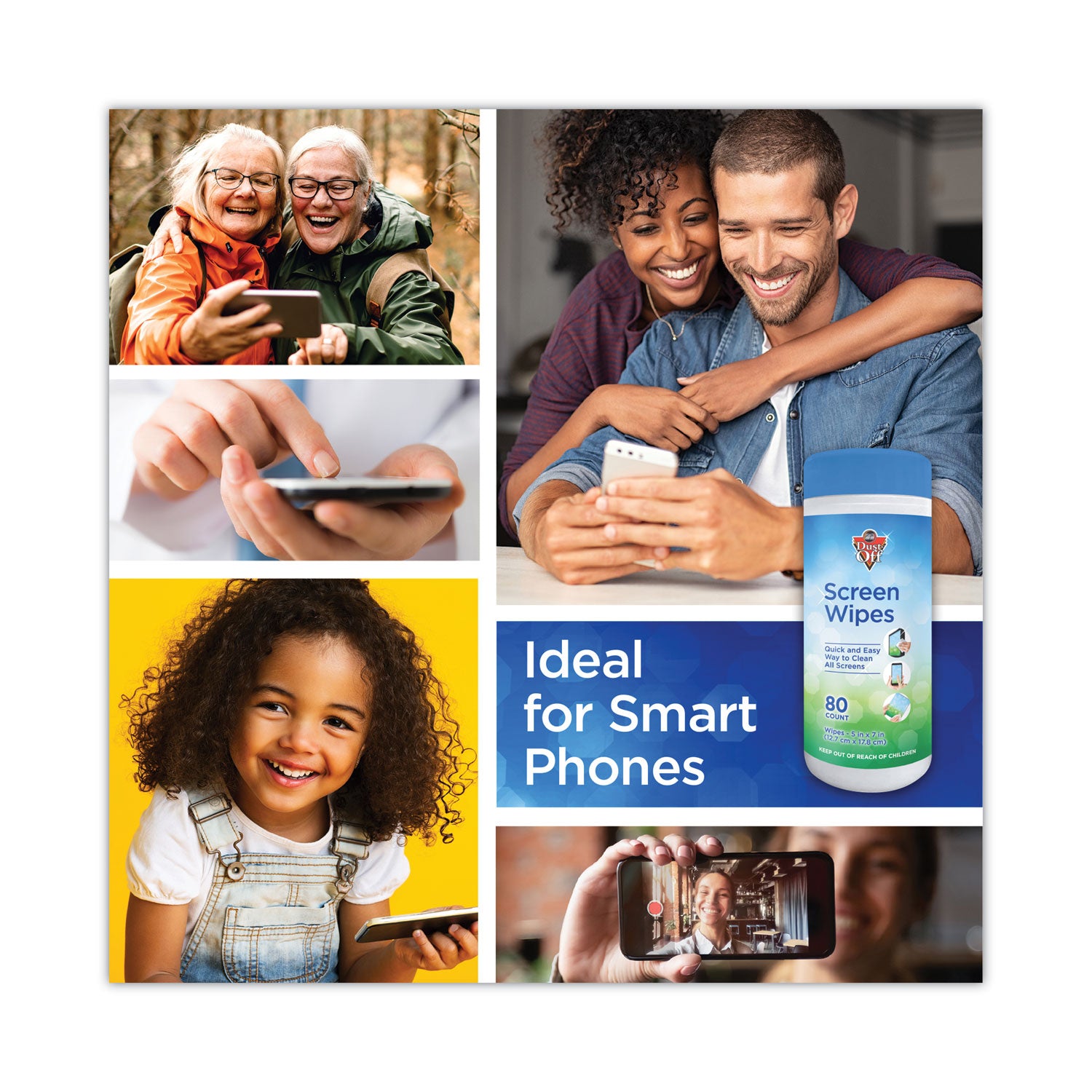 Dust-Off® Premoistened Monitor Cleaning Wipes, Cloth, 5 x 7, Citrus, White, 80/Tub