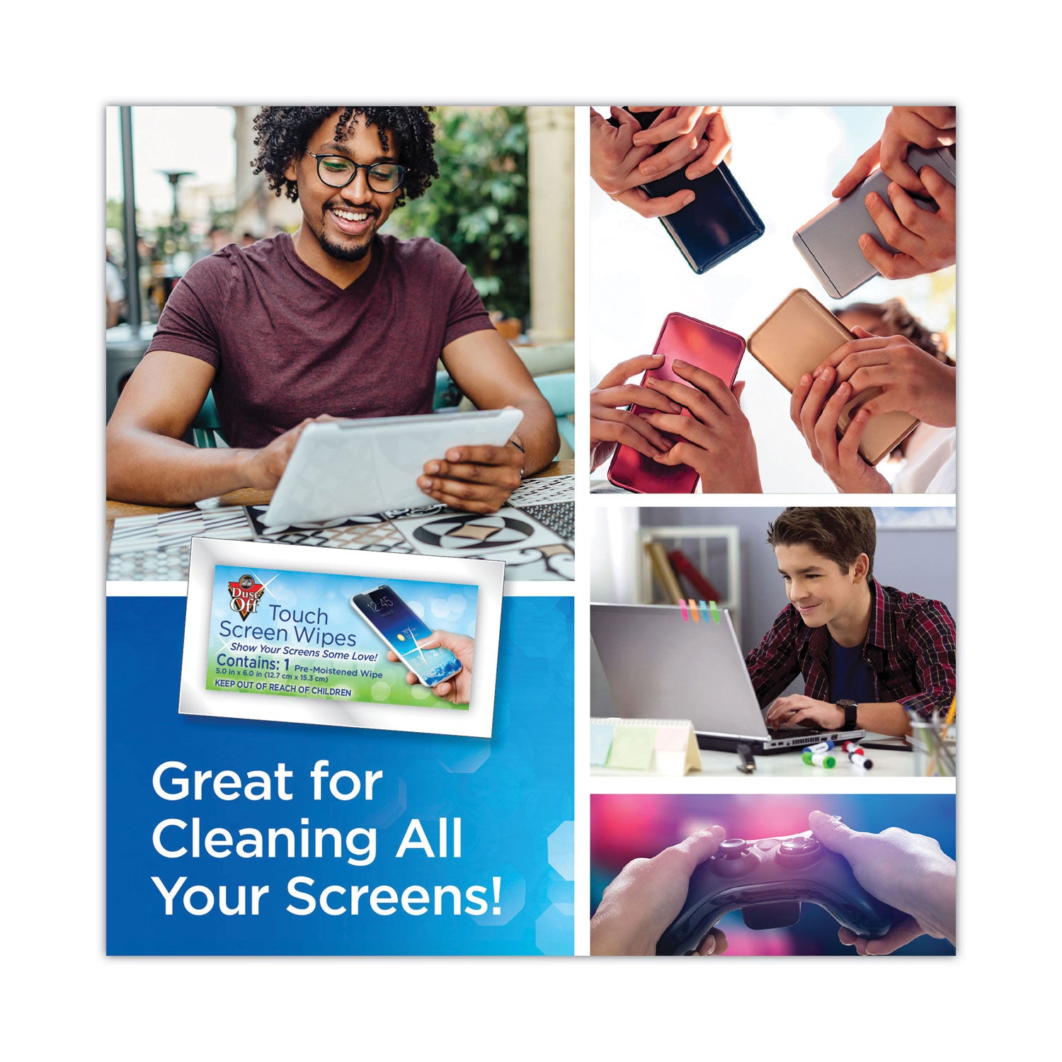 Dust-Off® Touch Screen Wipes, 5 x 6, Citrus, 200 Individual Foil Packets in an Easy Grab Jar