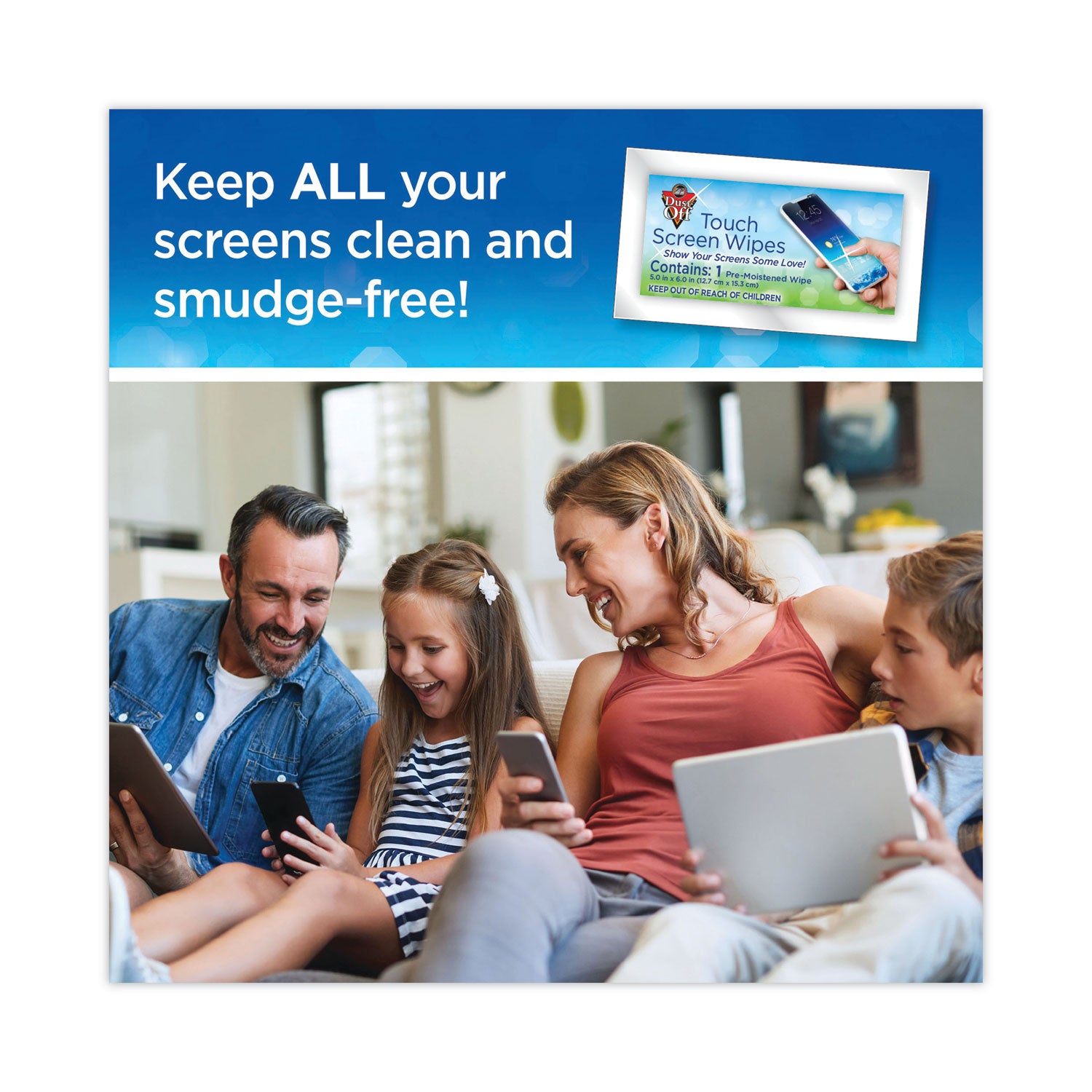 Dust-Off® Touch Screen Wipes, 5 x 6, Citrus, 200 Individual Foil Packets in an Easy Grab Jar