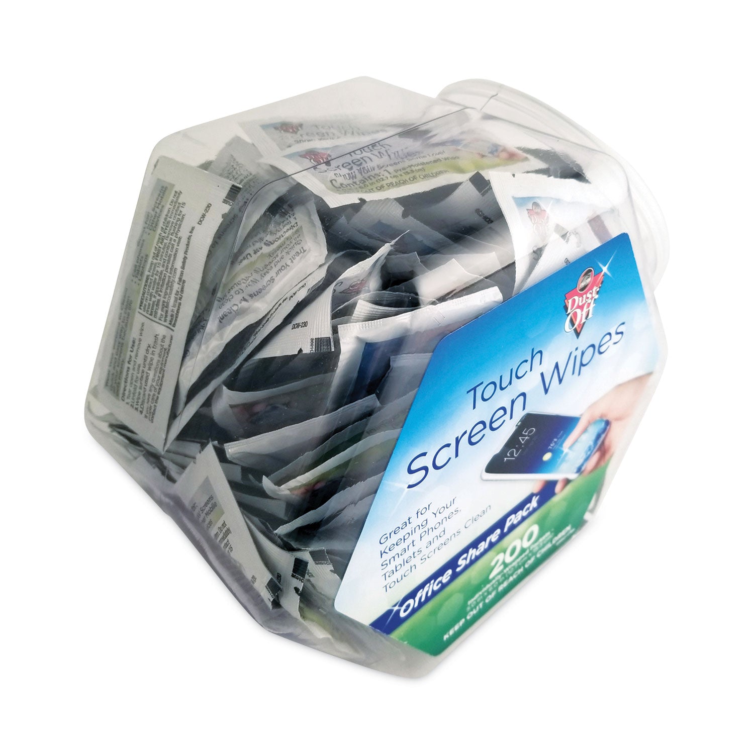 Dust-Off® Touch Screen Wipes, 5 x 6, Citrus, 200 Individual Foil Packets in an Easy Grab Jar