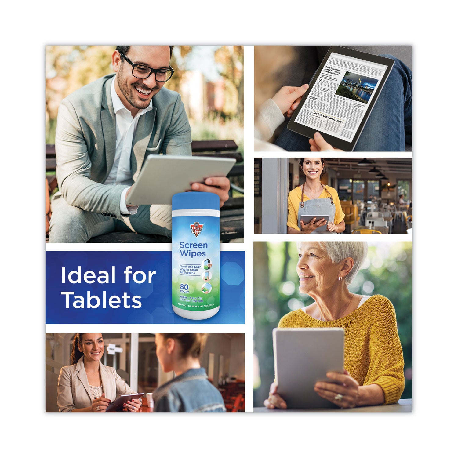 Dust-Off® Premoistened Monitor Cleaning Wipes, Cloth, 5 x 7, Citrus, White, 80/Tub