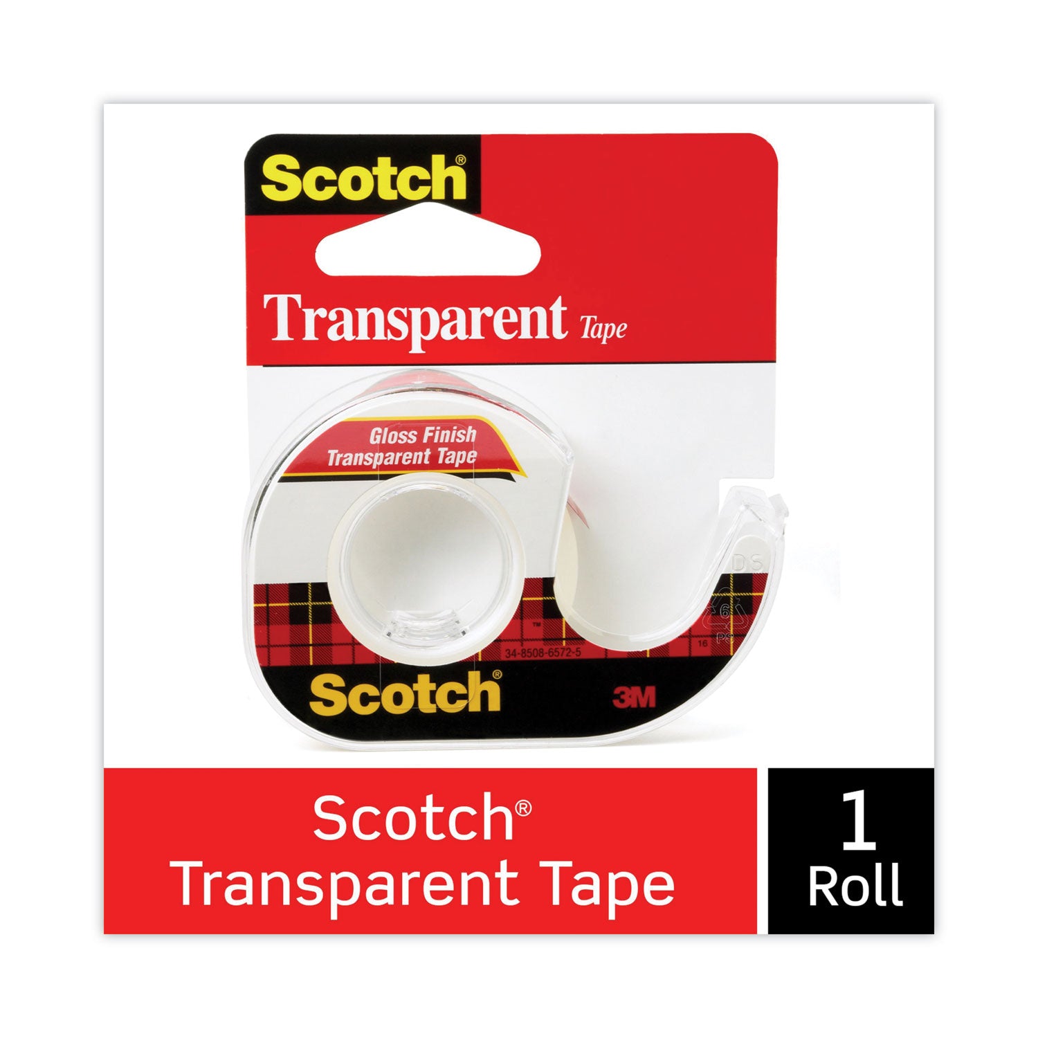 Scotch® Transparent Tape In Handheld Dispenser, 1" Core, 0.5" X 37.5 Ft, Transparent