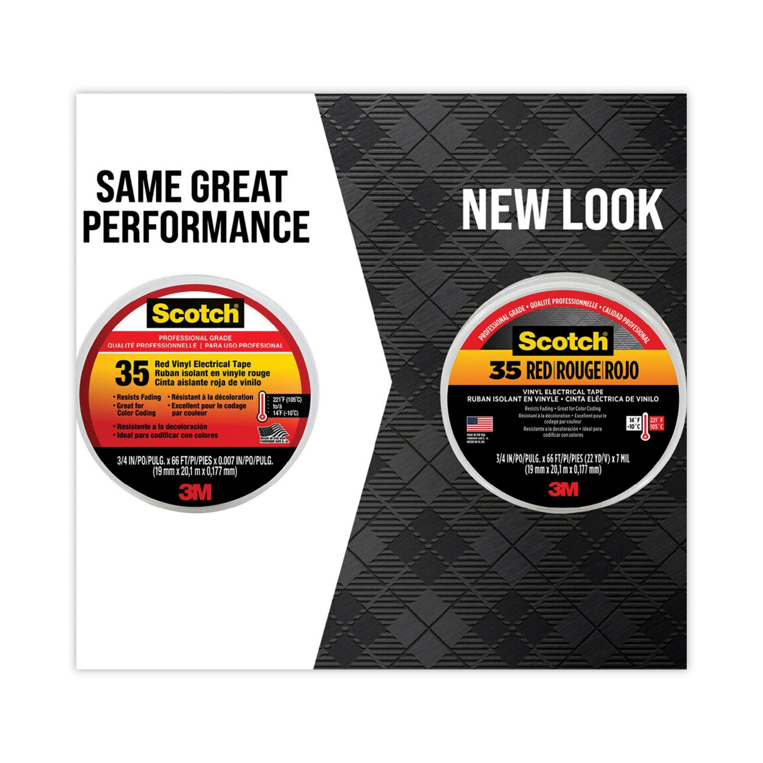 3M™ Scotch 35 Vinyl Electrical Color Coding Tape, 3" Core, 0.75" X 66 Ft, Red