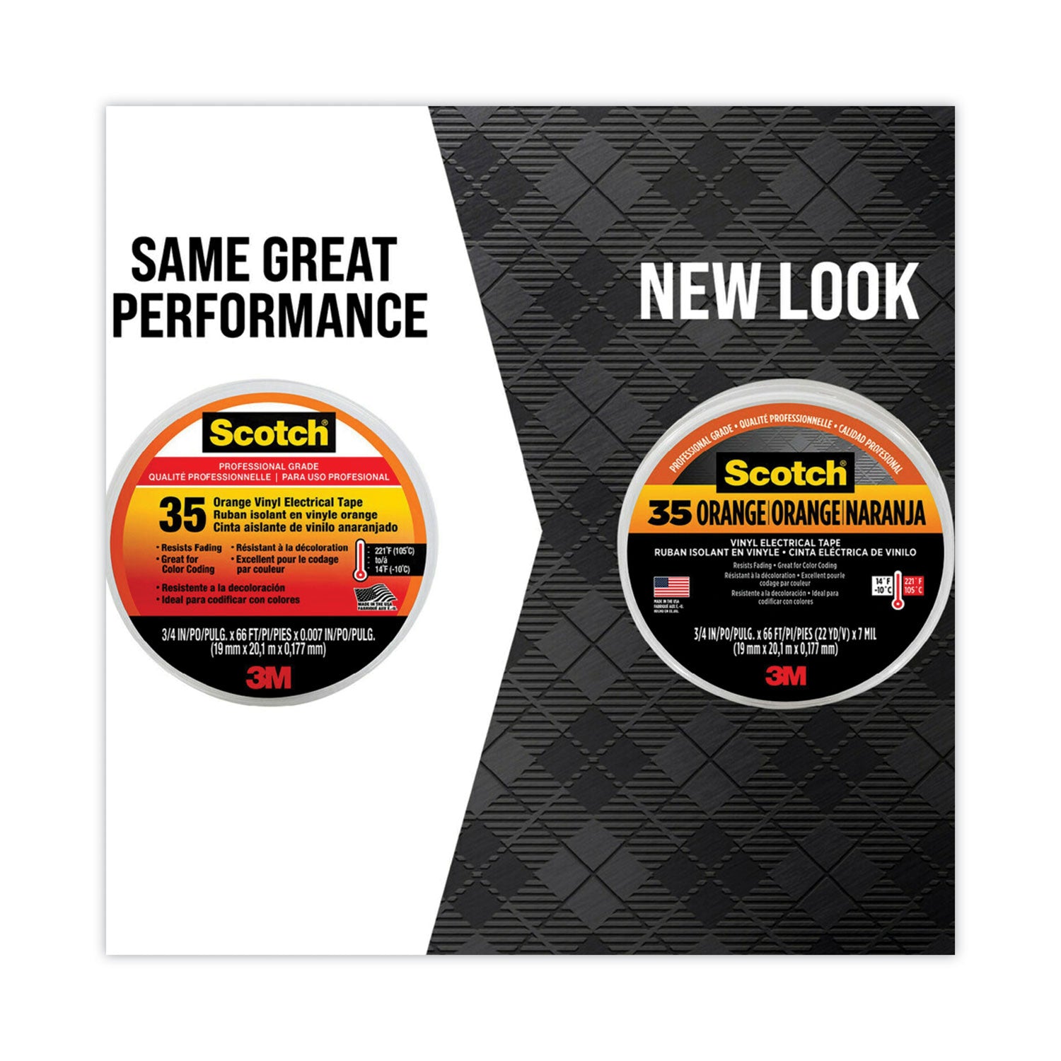 3M™ Scotch 35 Vinyl Electrical Color Coding Tape, 3" Core, 0.75" X 66 Ft, Orange