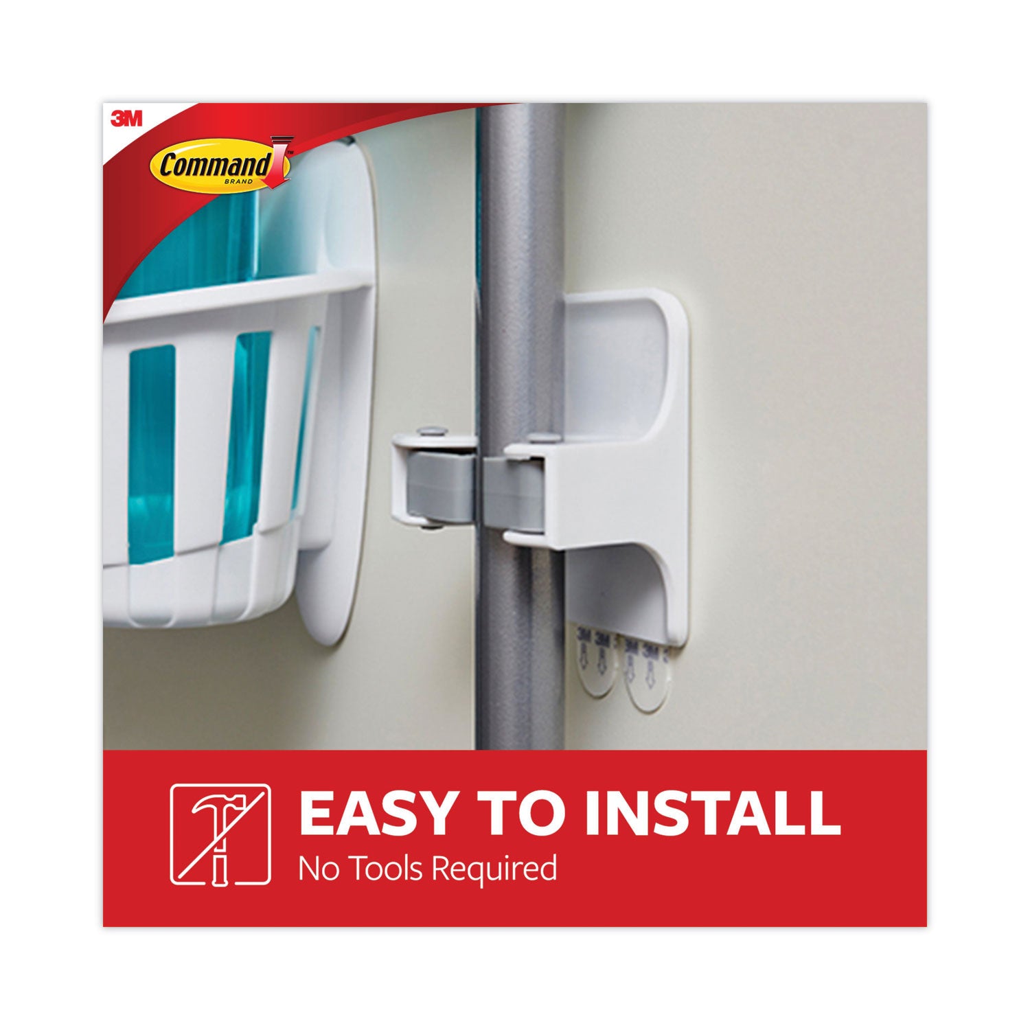 Command™ Broom Gripper, 3.12w x 1.85d x 3.34h, White/Gray, 6 Grippers/16 Strips/Pack