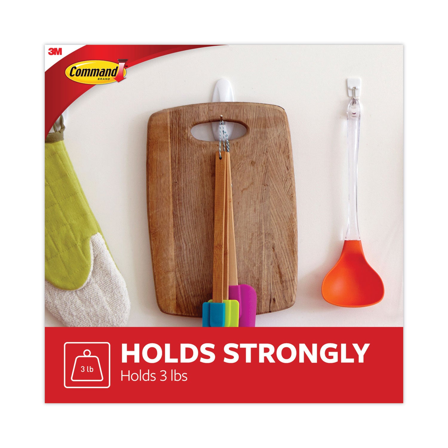 Command™ General Purpose Wire Hooks, Medium, Metal, White, 3 lb Capacity, 2 Hooks and 4 Strips/Pack