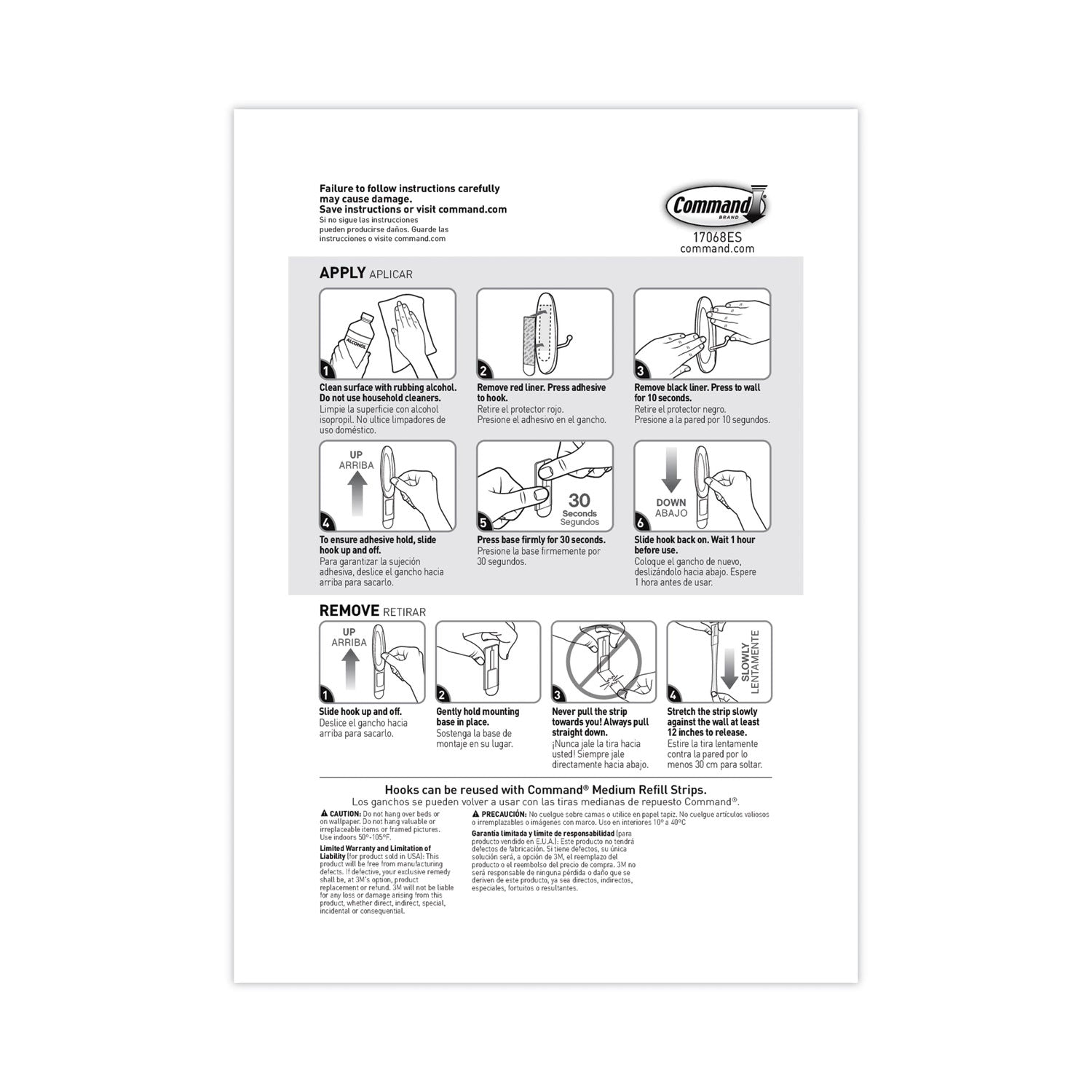 Command™ General Purpose Wire Hooks, Medium, Metal, White, 3 lb Capacity, 2 Hooks and 4 Strips/Pack