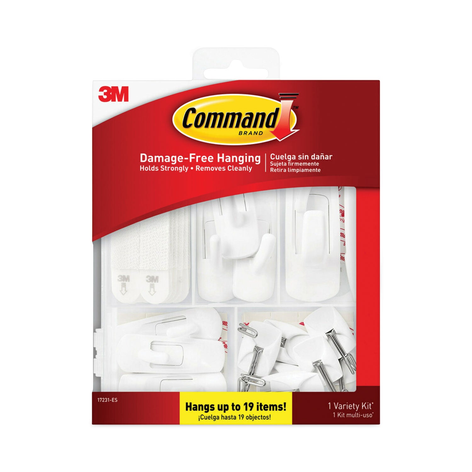 Command™ General Purpose Hooks, Variety Pack, Assorted Sizes, Plastic, White, 0.5, 1, 3, 5, 16 lb Capacities, 54 Pieces/Pack
