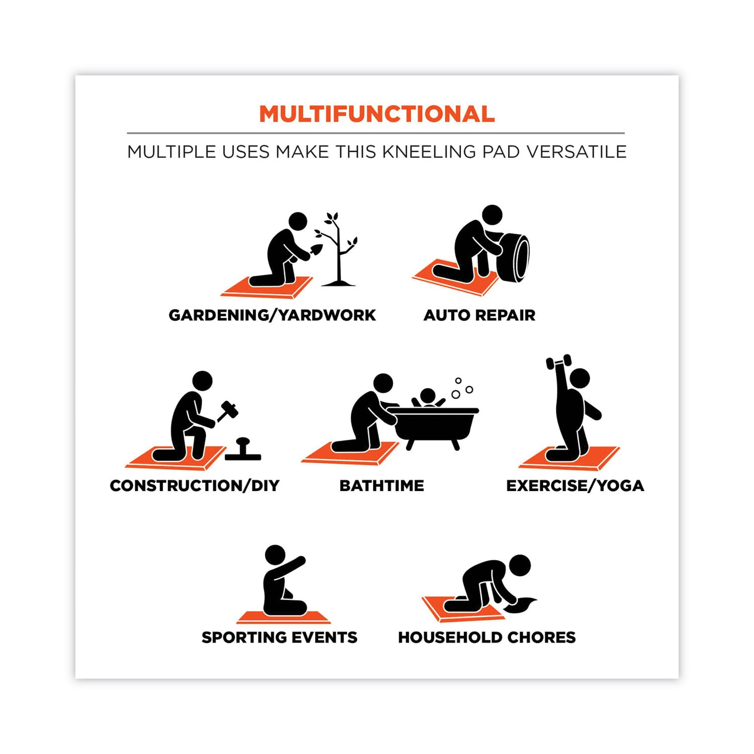 ergodyne® ProFlex 380 Standard Foam Kneeling Pad, 1", Medium, Orange