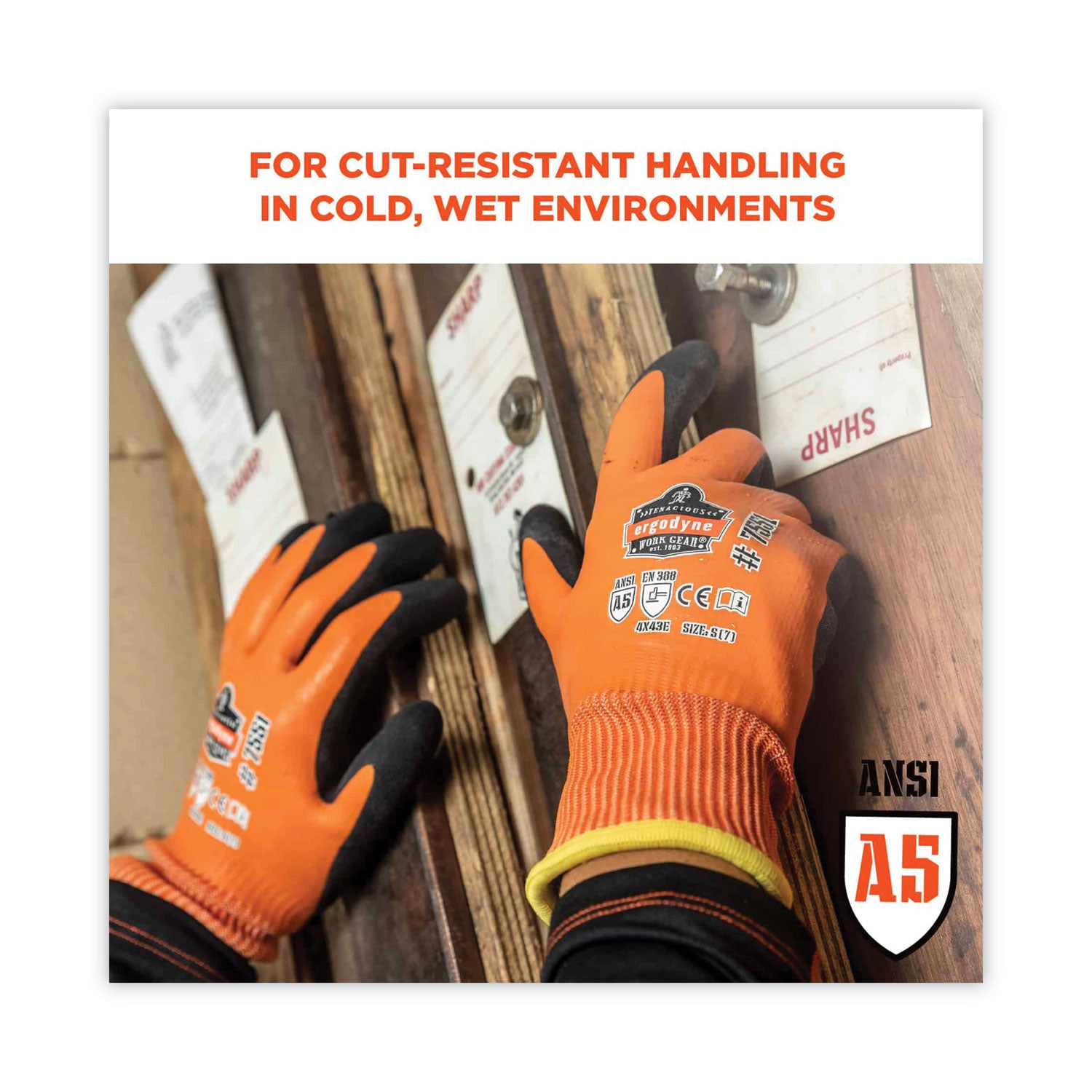 ergodyne® ProFlex 7551 ANSI A5 Coated Waterproof CR Gloves, Orange, Large, Pair