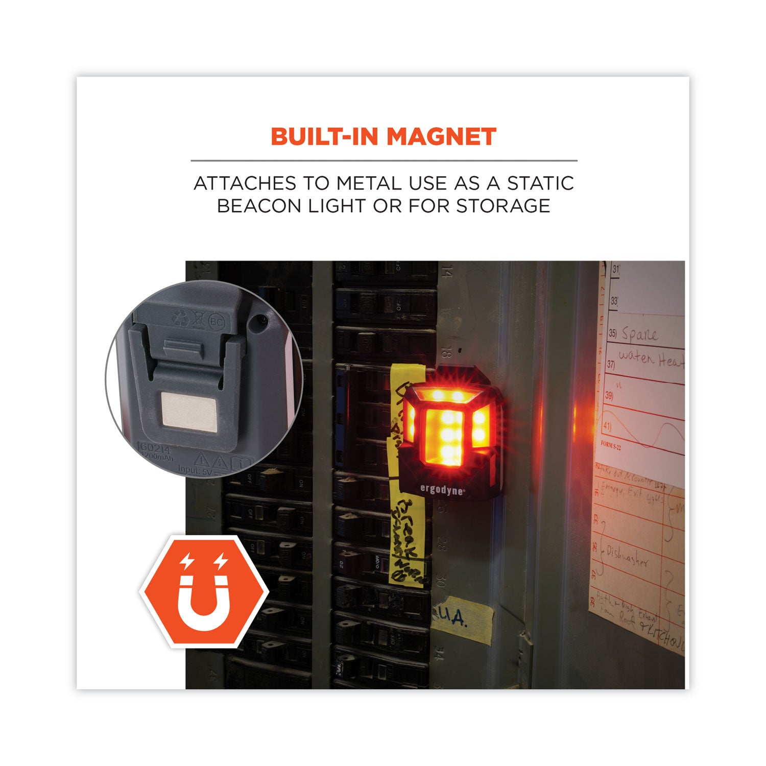 ergodyne® Skullerz 8993 Hard Hat Safety Light, 1.5 x 3 x 1.5, Black