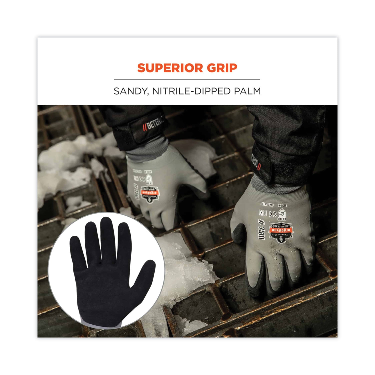 Ergodyne® ProFlex 7501 Coated Waterproof Winter Gloves, Gray, Large, Pair