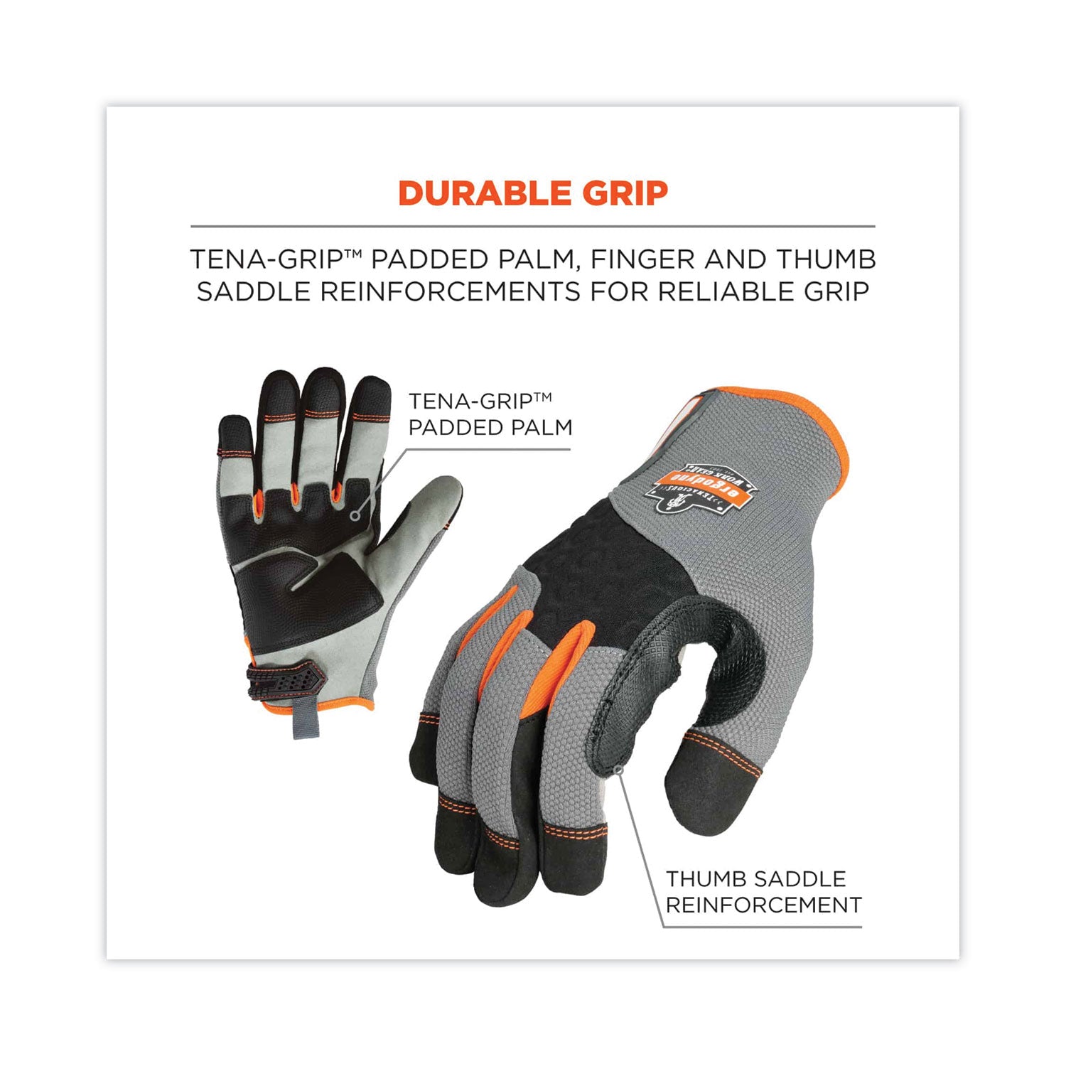 Ergodyne® ProFlex 710 Heavy-Duty Mechanics Gloves, Gray, Small, Pair