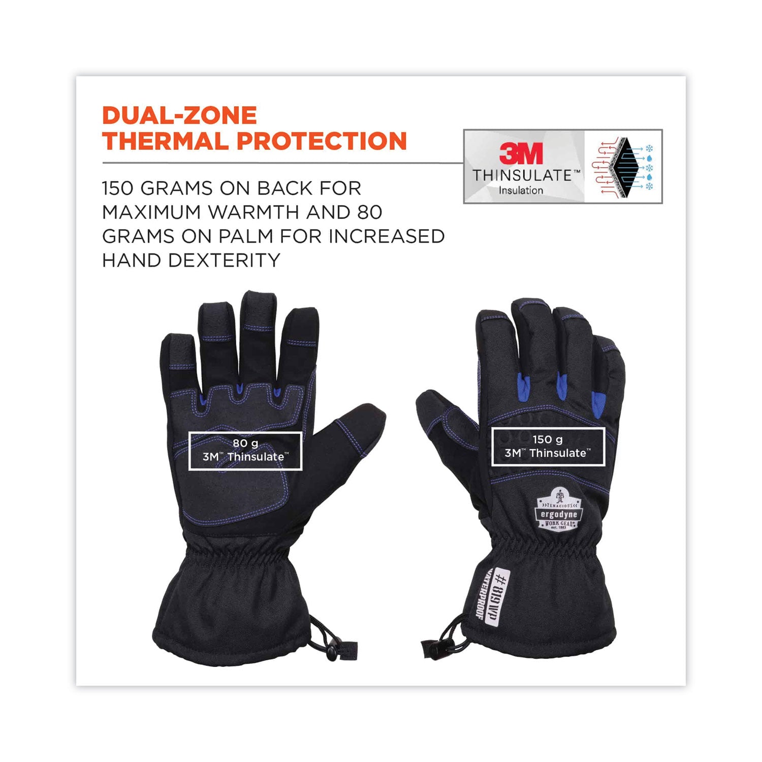 ergodyne® ProFlex 819WP Extreme Thermal WP Gloves, Black, Large, Pair