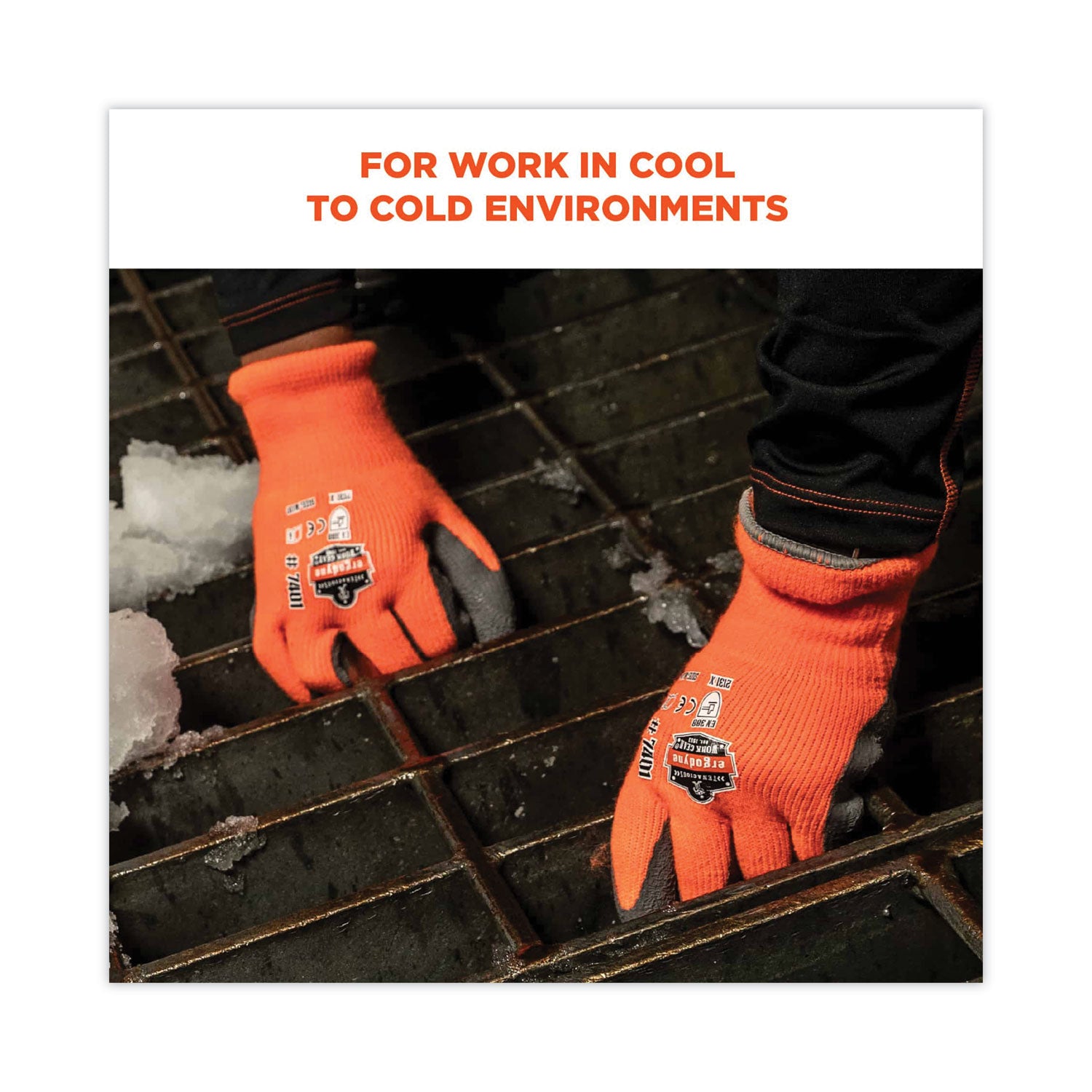 Ergodyne® ProFlex 7401 Coated Lightweight Winter Gloves, Orange, X-Large, Pair