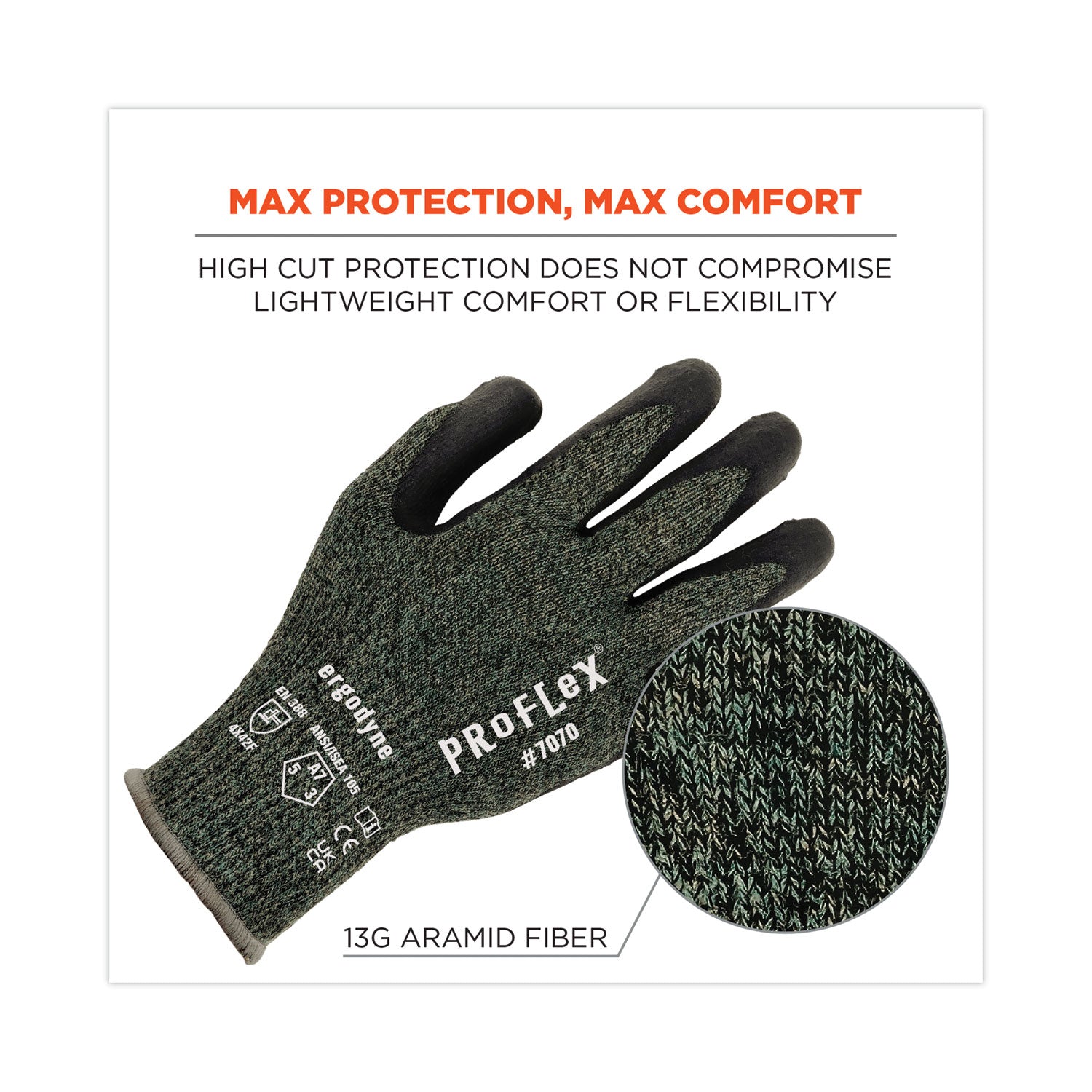 ergodyne® ProFlex 7070 ANSI A7 Nitrile Coated CR Gloves, Green, X-Large, Pair