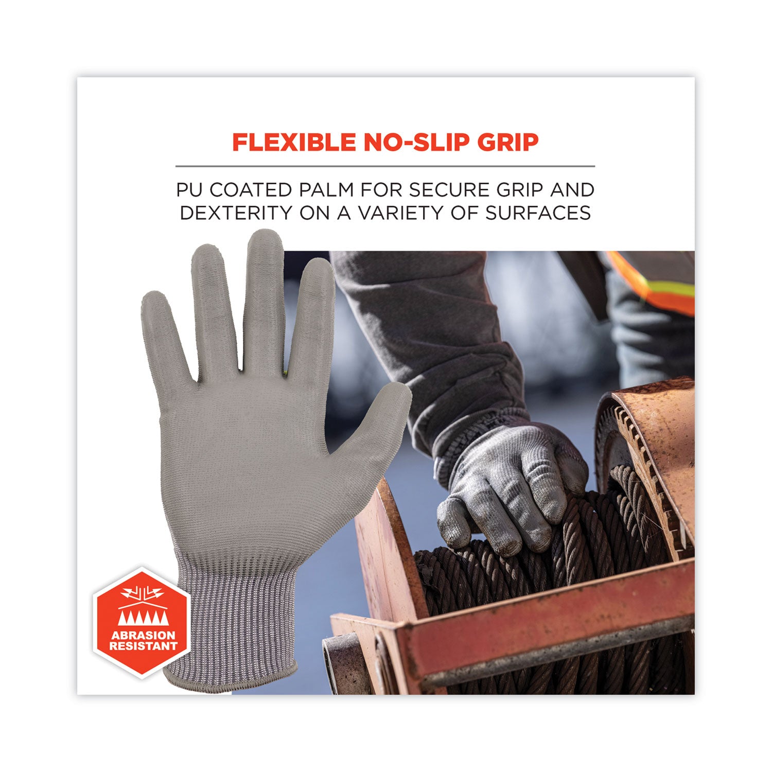 ergodyne® ProFlex 7024 ANSI A2 PU Coated CR Gloves, Gray, Large, Pair