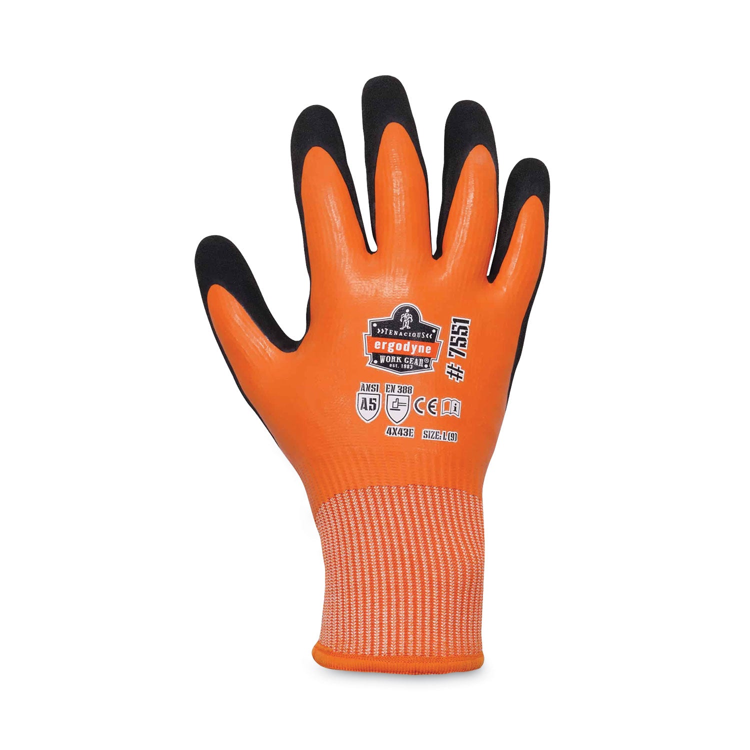 ergodyne® ProFlex 7551 ANSI A5 Coated Waterproof CR Gloves, Orange, Large, Pair