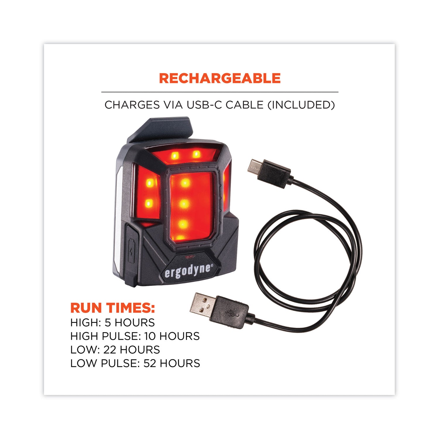 ergodyne® Skullerz 8993 Hard Hat Safety Light, 1.5 x 3 x 1.5, Black