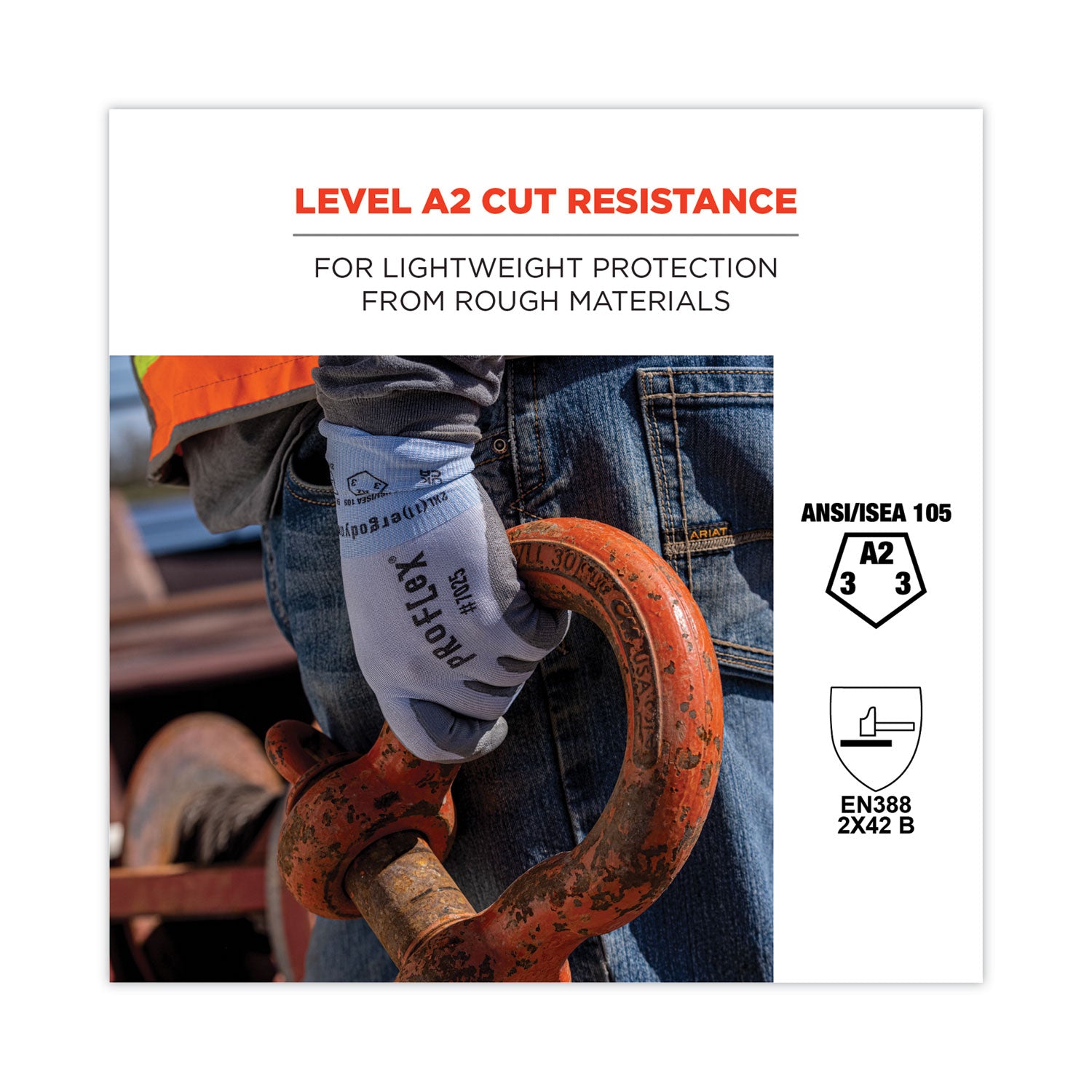 ergodyne® ProFlex 7025 ANSI A2 PU Coated CR Gloves, Blue, X-Large, 12 Pairs/Pack