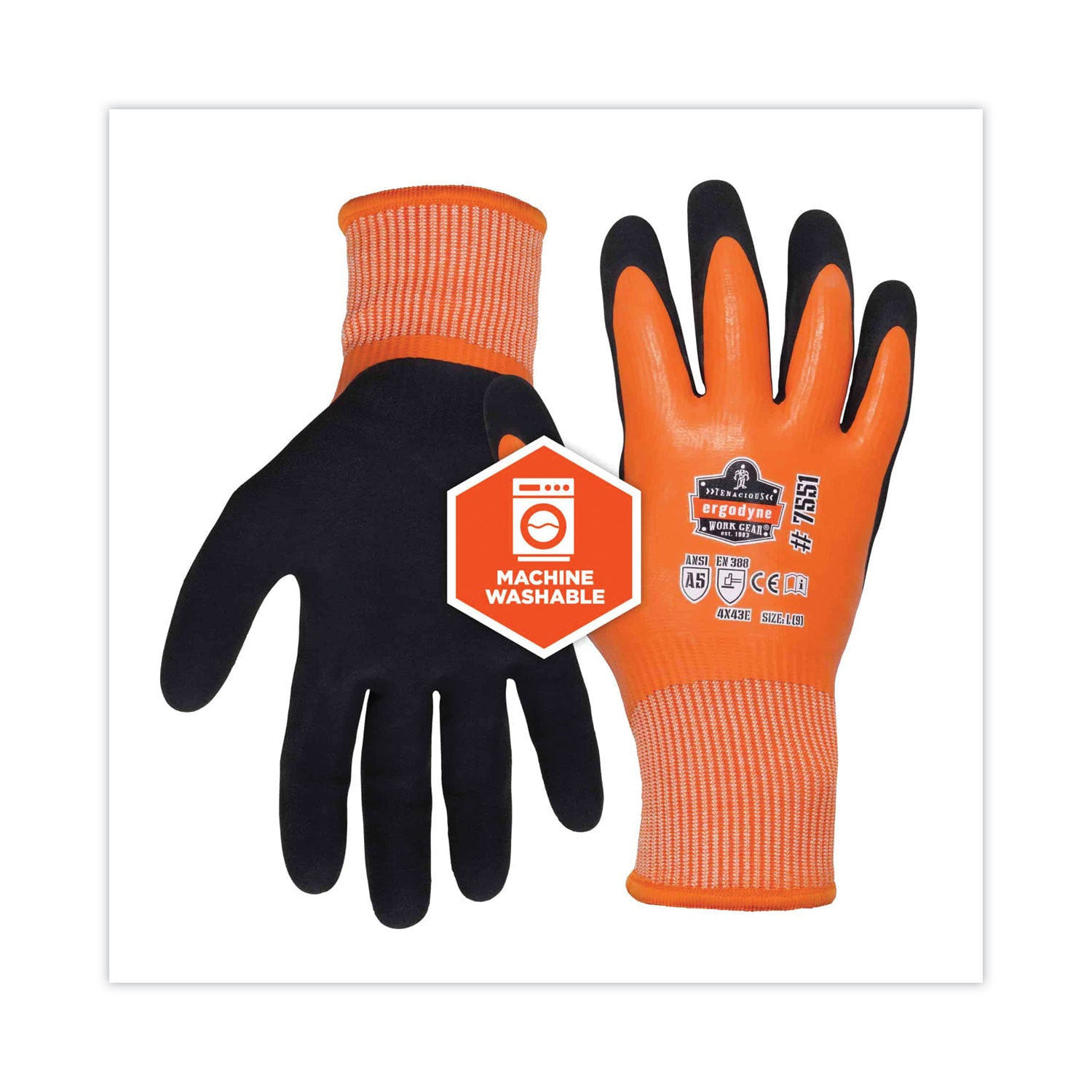 ergodyne® ProFlex 7551 ANSI A5 Coated Waterproof CR Gloves, Orange, Large, Pair