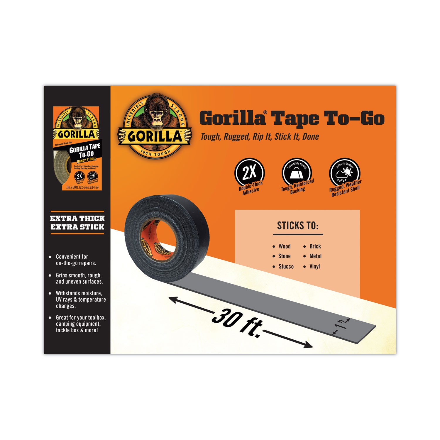 Gorilla® Gorilla Tape, 1.5" Core, 1" X 10 Yds, Black