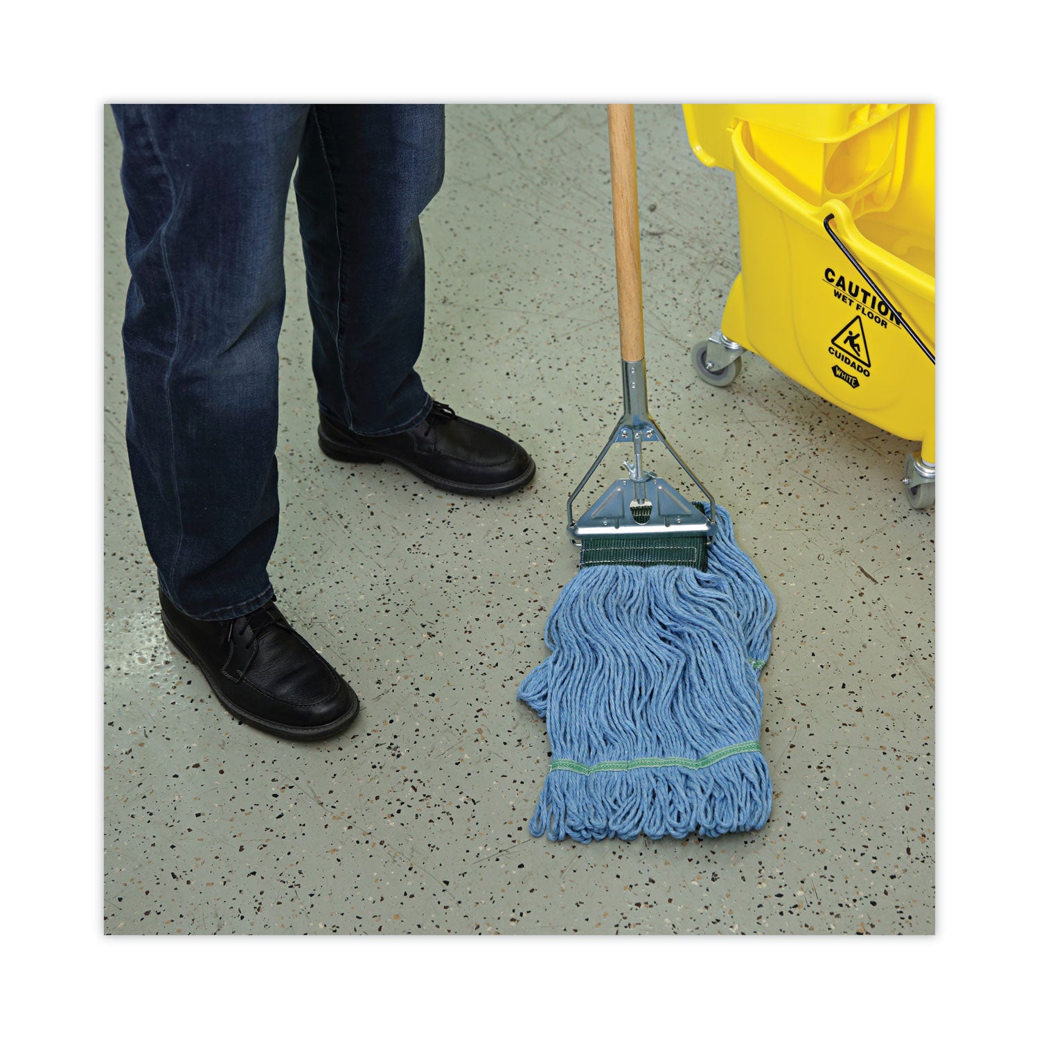 Boardwalk® Looped End Mop Kit, Medium Blue Cotton/rayon/synthetic Head, 60" Yellow Metal/polypropylene Handle