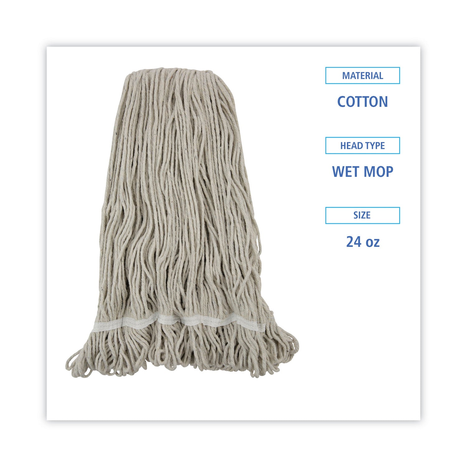 Boardwalk® Pro Loop Web/tailband Wet Mop Head, Cotton, 24oz, White