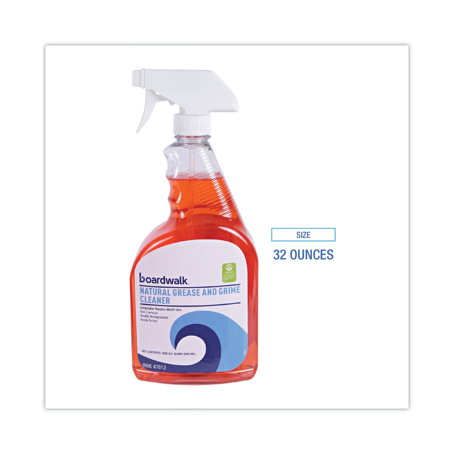 Boardwalk® Natural Grease and Grime Cleaner, Unscented, 32 oz Spray Bottle
