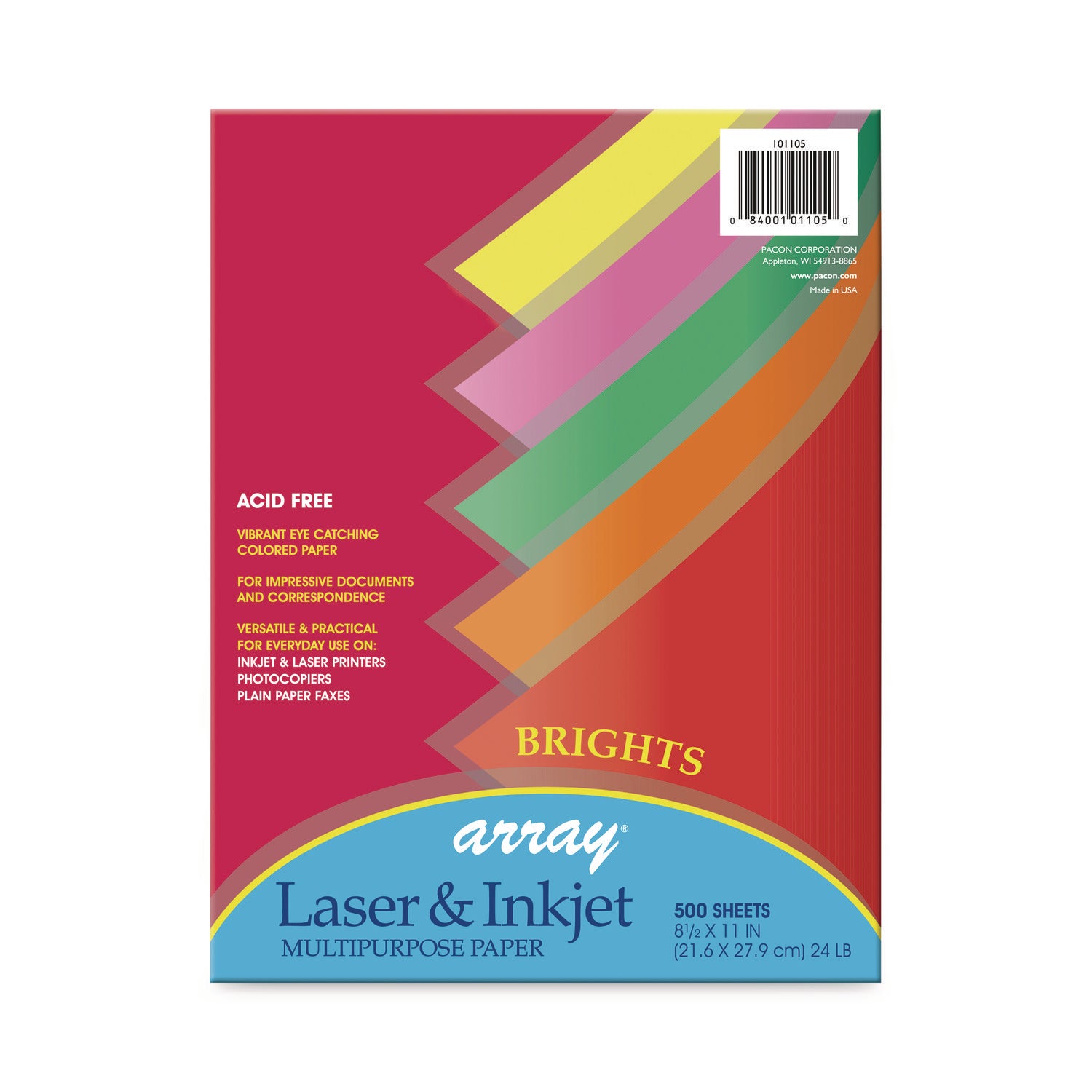 Pacon® Array Colored Bond Paper, 24 lb Bond Weight, 8.5 x 11, Assorted Bright Colors, 500/Ream