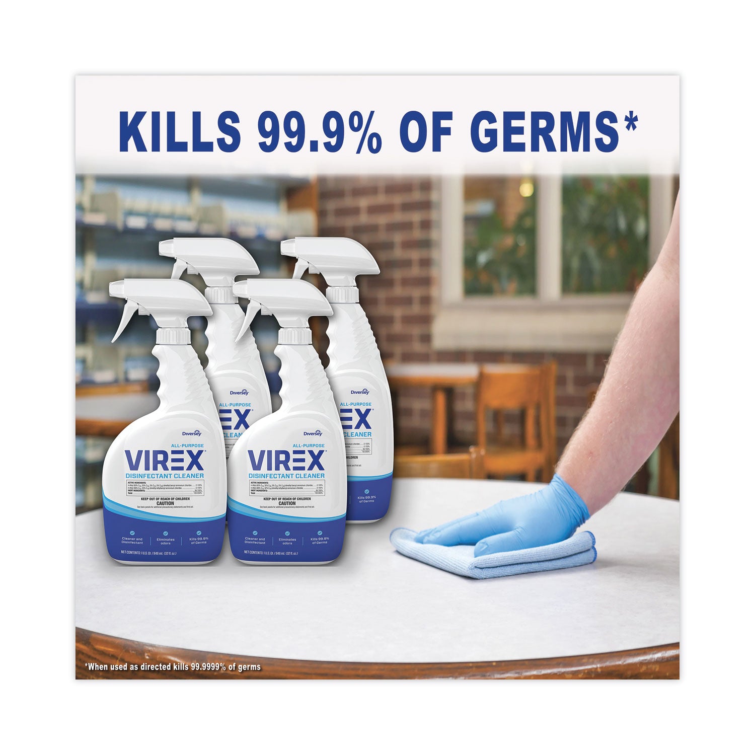 Diversey™ Virex All-Purpose Disinfectant Cleaner, Lemon Scent, 32 Oz Spray Bottle, 4/carton