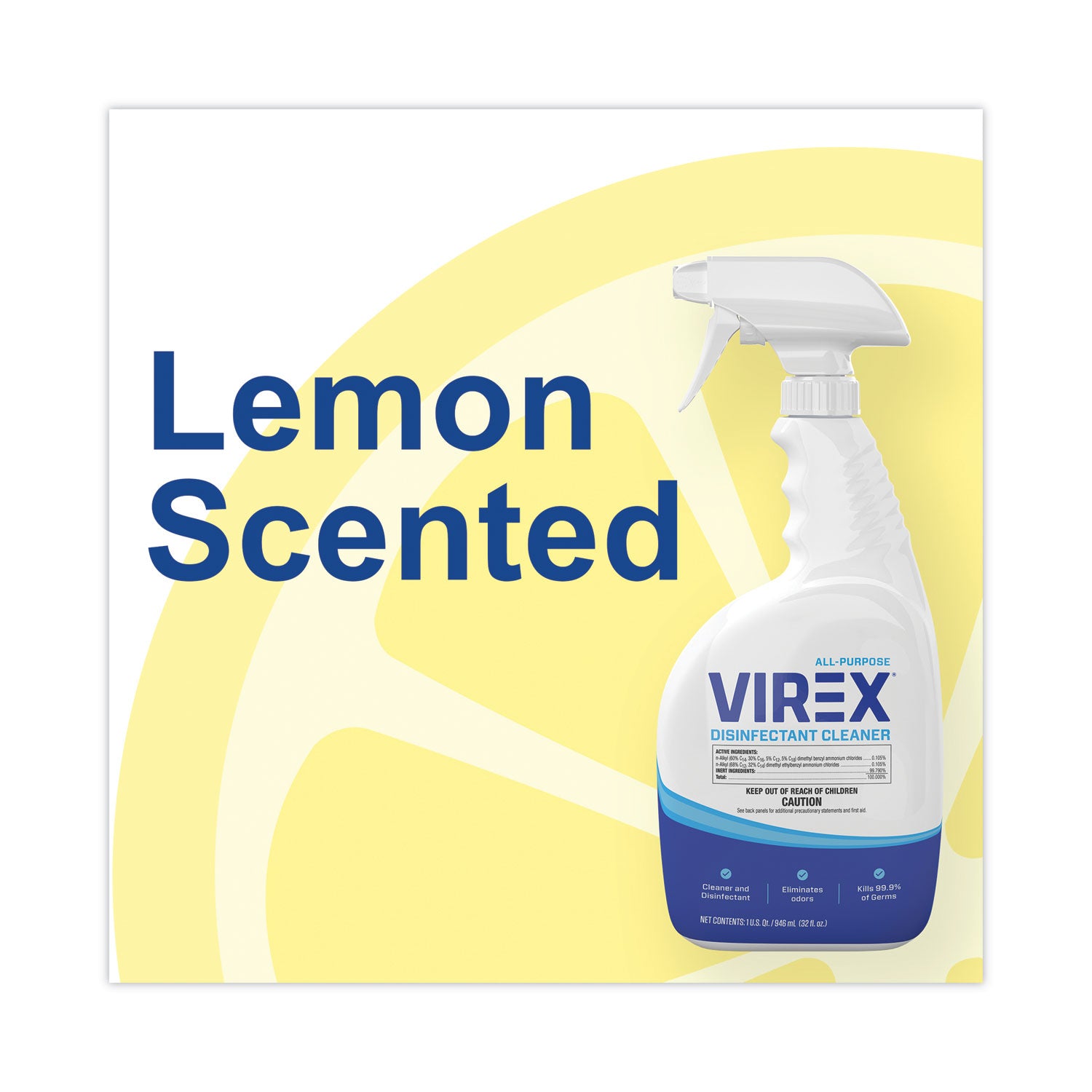 Diversey™ Virex All-Purpose Disinfectant Cleaner, Lemon Scent, 32 Oz Spray Bottle, 4/carton