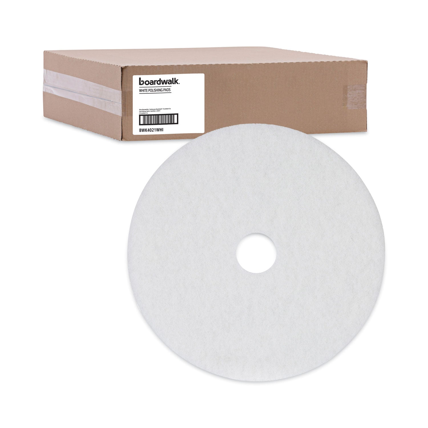 Boardwalk® Polishing Floor Pads, 21" Diameter, White, 5/carton