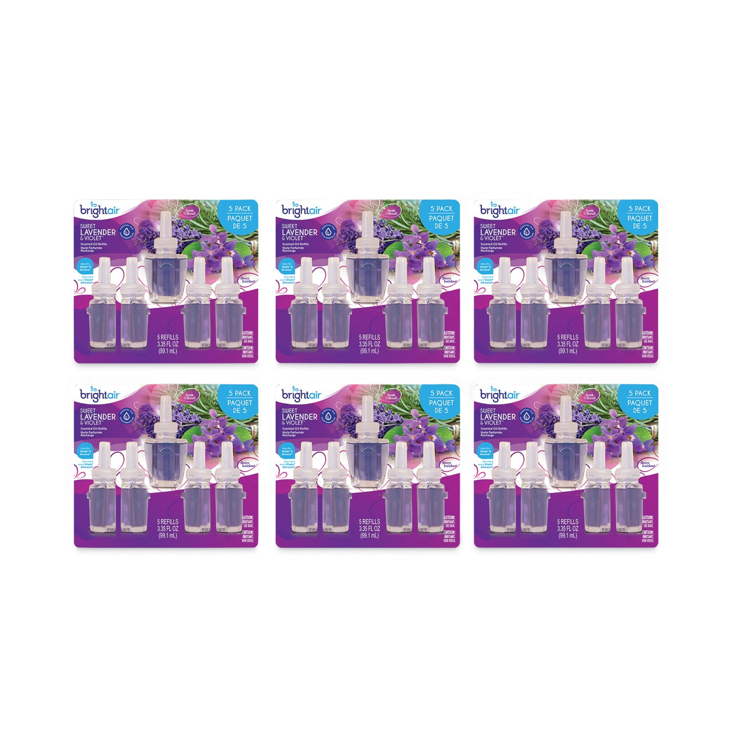 BRIGHT Air® Electric Scented Oil Air Freshener Refill, Sweet Lavender And Violet, 0.67 Oz Bottle, 5/pack, 6 Pack/carton