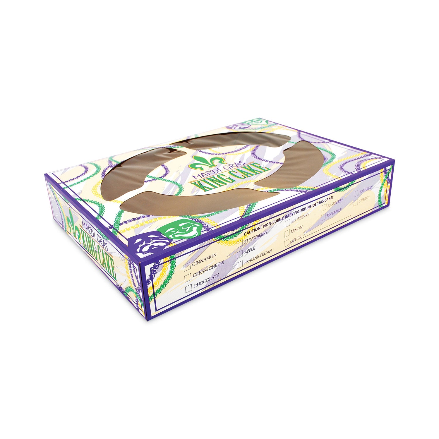 SCT® Mardi Gras King Cake Window Boxes, 19 x 14 x 3.5, Green/Purple/White, Paper, 50/Carton