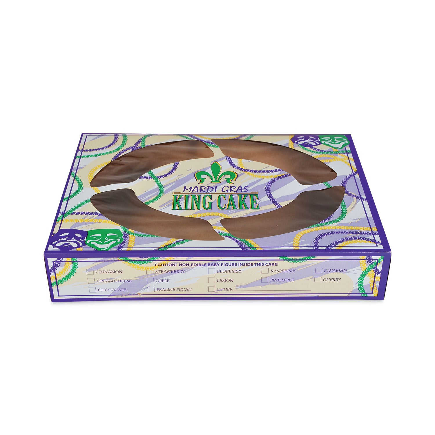 SCT® Mardi Gras King Cake Window Boxes, 19 x 14 x 3.5, Green/Purple/White, Paper, 50/Carton