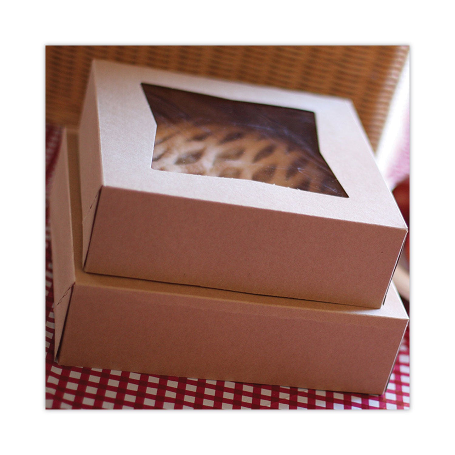 SCT® Kraft Window Bakery Boxes, 8 x 8 x 4, Brown, Paper, 150/Carton