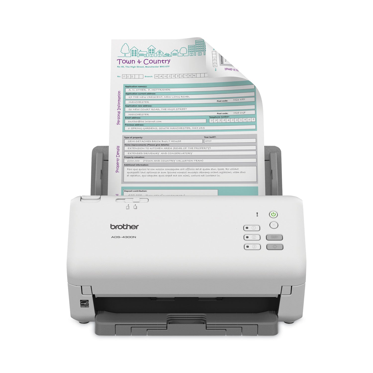 ADS-4300N Professional Desktop Scanner, 600 dpi Optical Resolution, 80-Sheet Auto Document Feeder