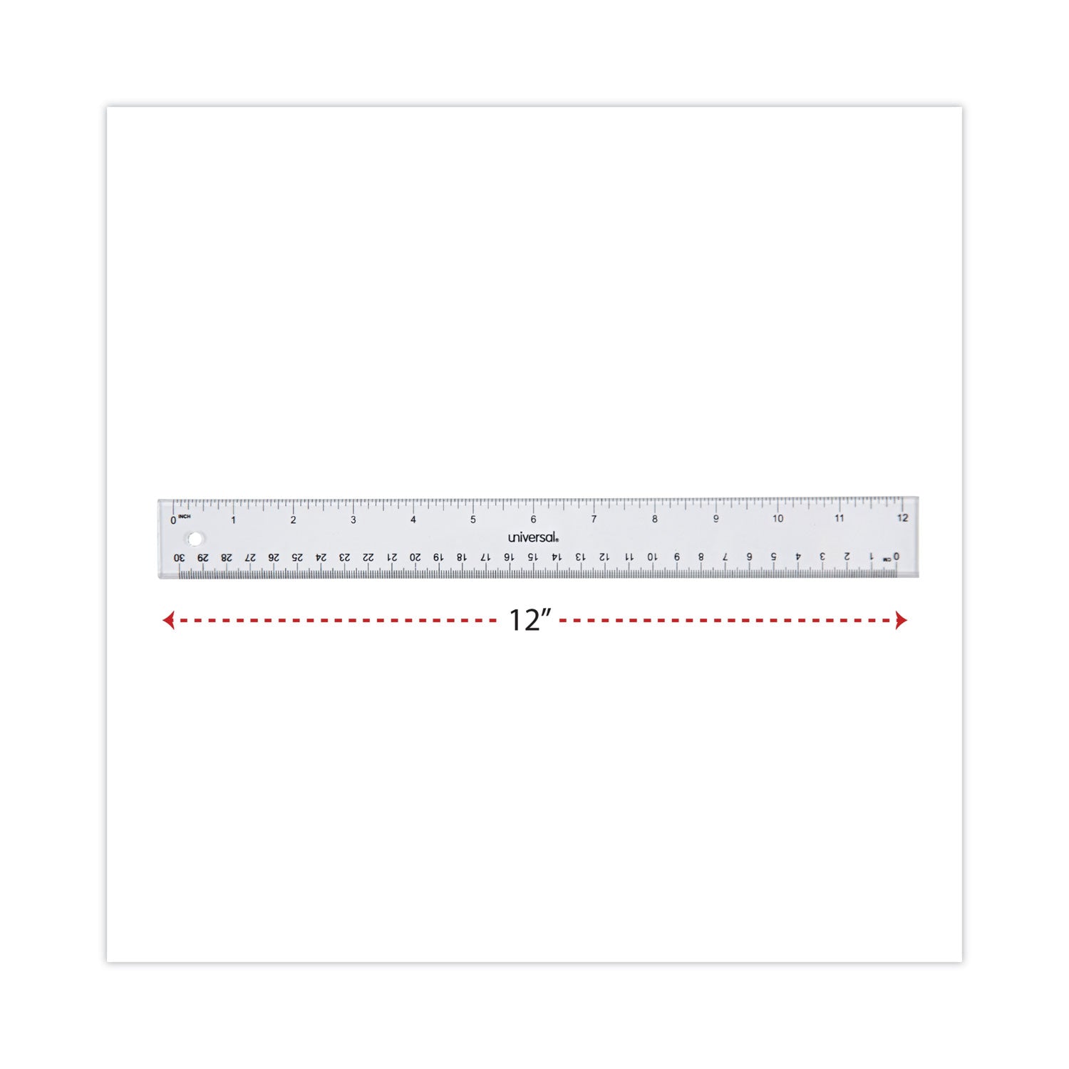 Universal® Clear Plastic Ruler, Standard/metric, 12" Long, Clear