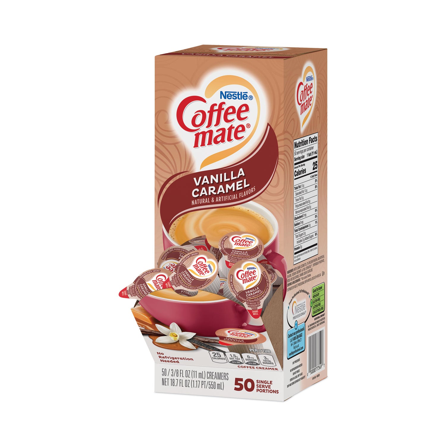 Coffee mate® Liquid Coffee Creamer, Vanilla Caramel, 0.38 oz Mini Cups, 50/Box, 4 Boxes/Carton