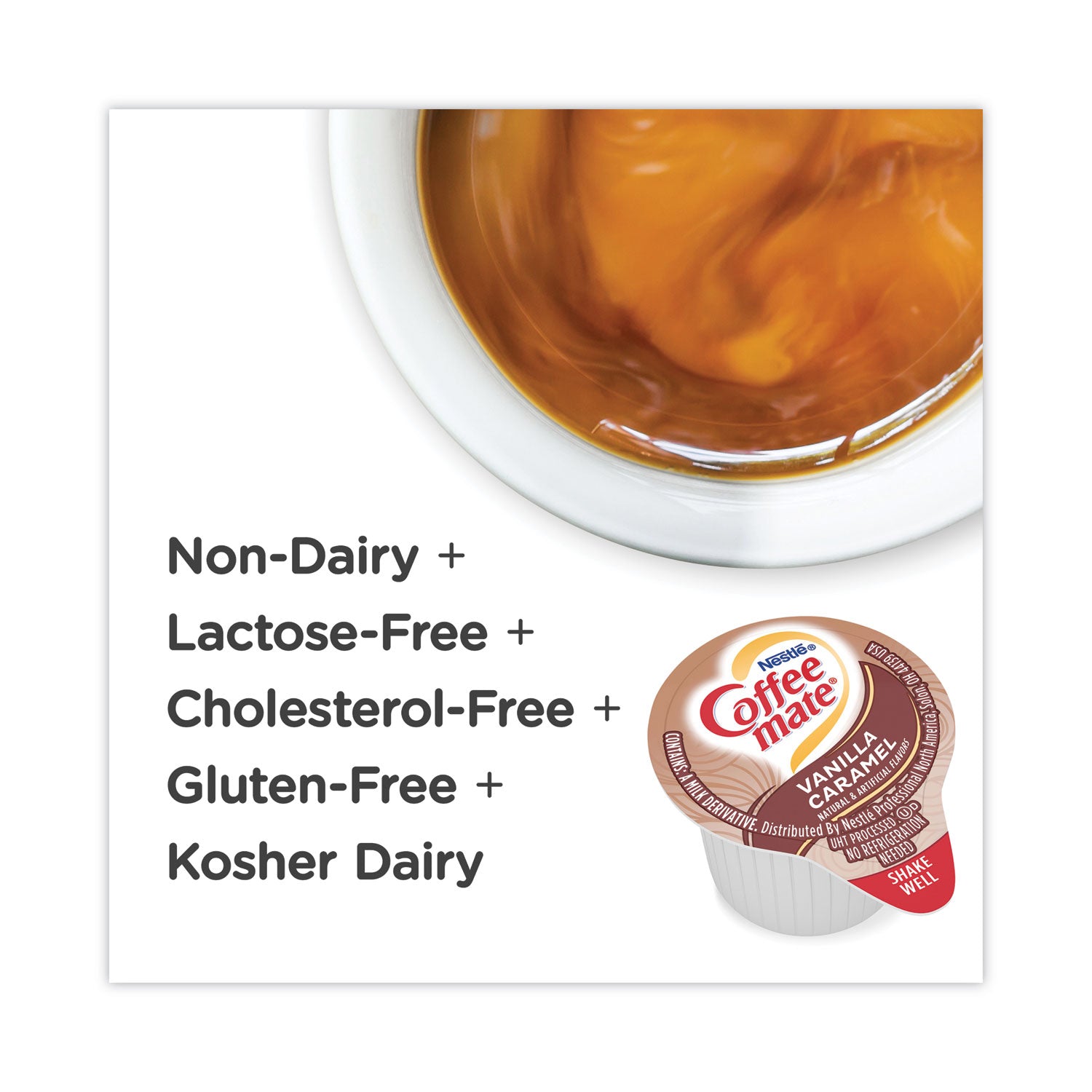 Coffee mate® Liquid Coffee Creamer, Vanilla Caramel, 0.38 oz Mini Cups, 50/Box, 4 Boxes/Carton