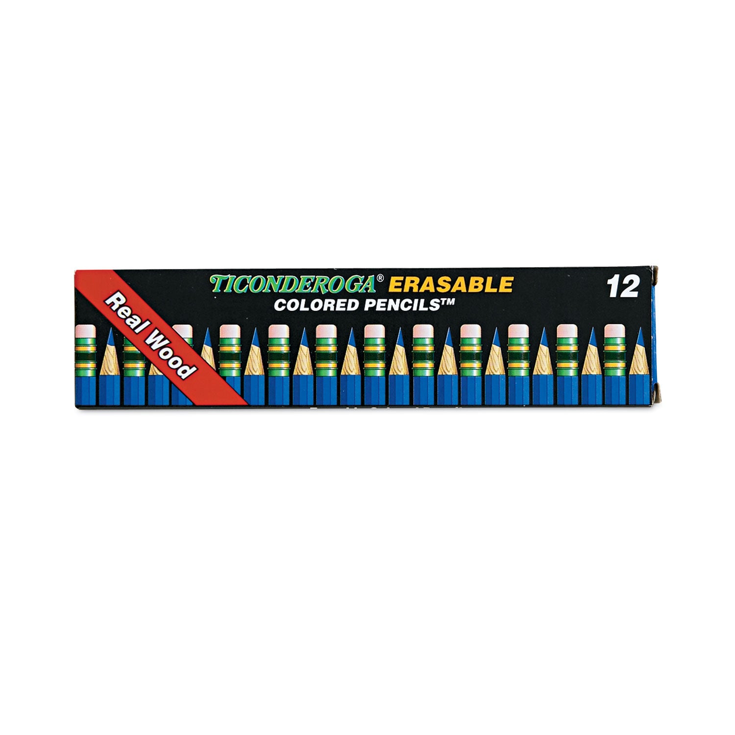 Ticonderoga® Erasable Colored Pencils, 2.6 mm, 2B, Blue Lead, Blue Barrel, Dozen