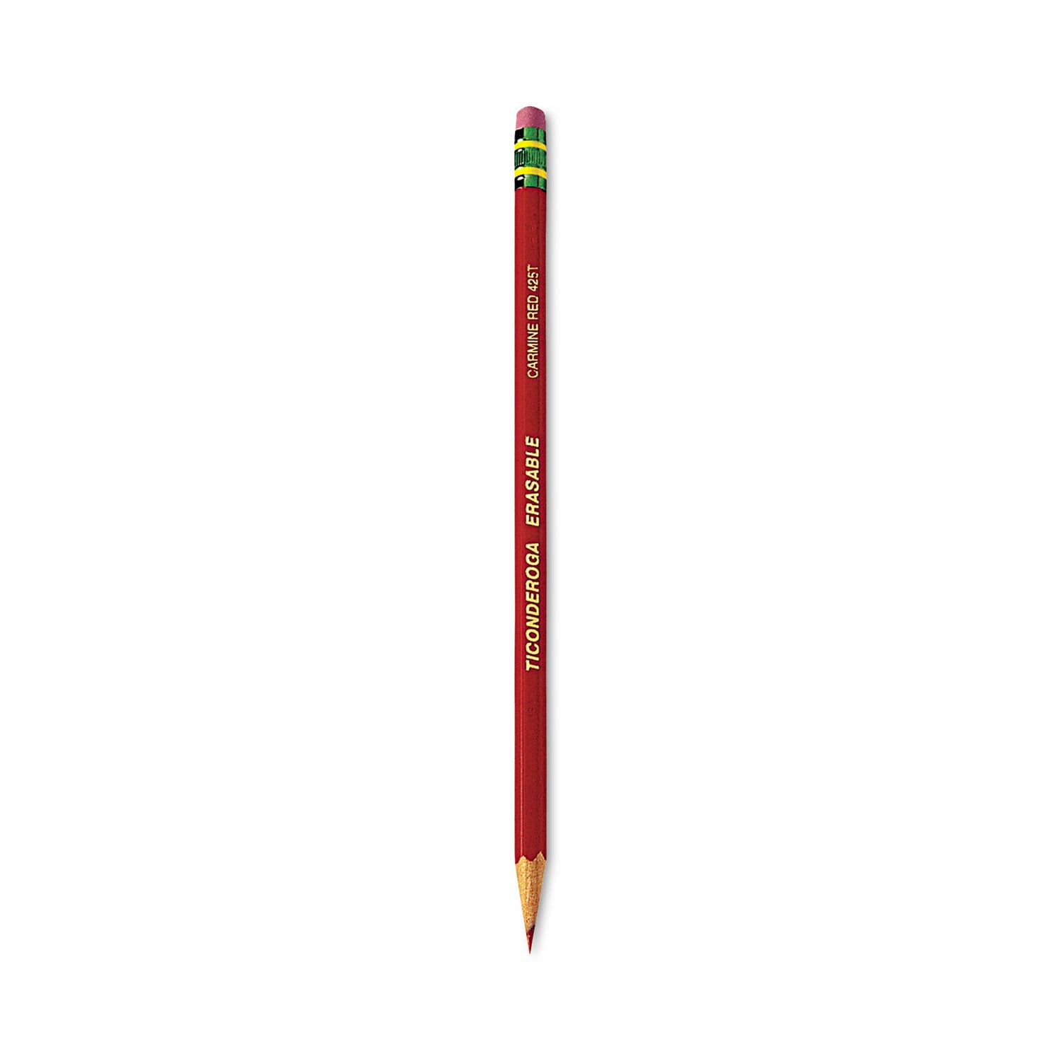 Ticonderoga® Erasable Colored Pencils, 2.6 mm, 2B, Carmine Red Lead, Carmine Red Barrel, 12/Pack